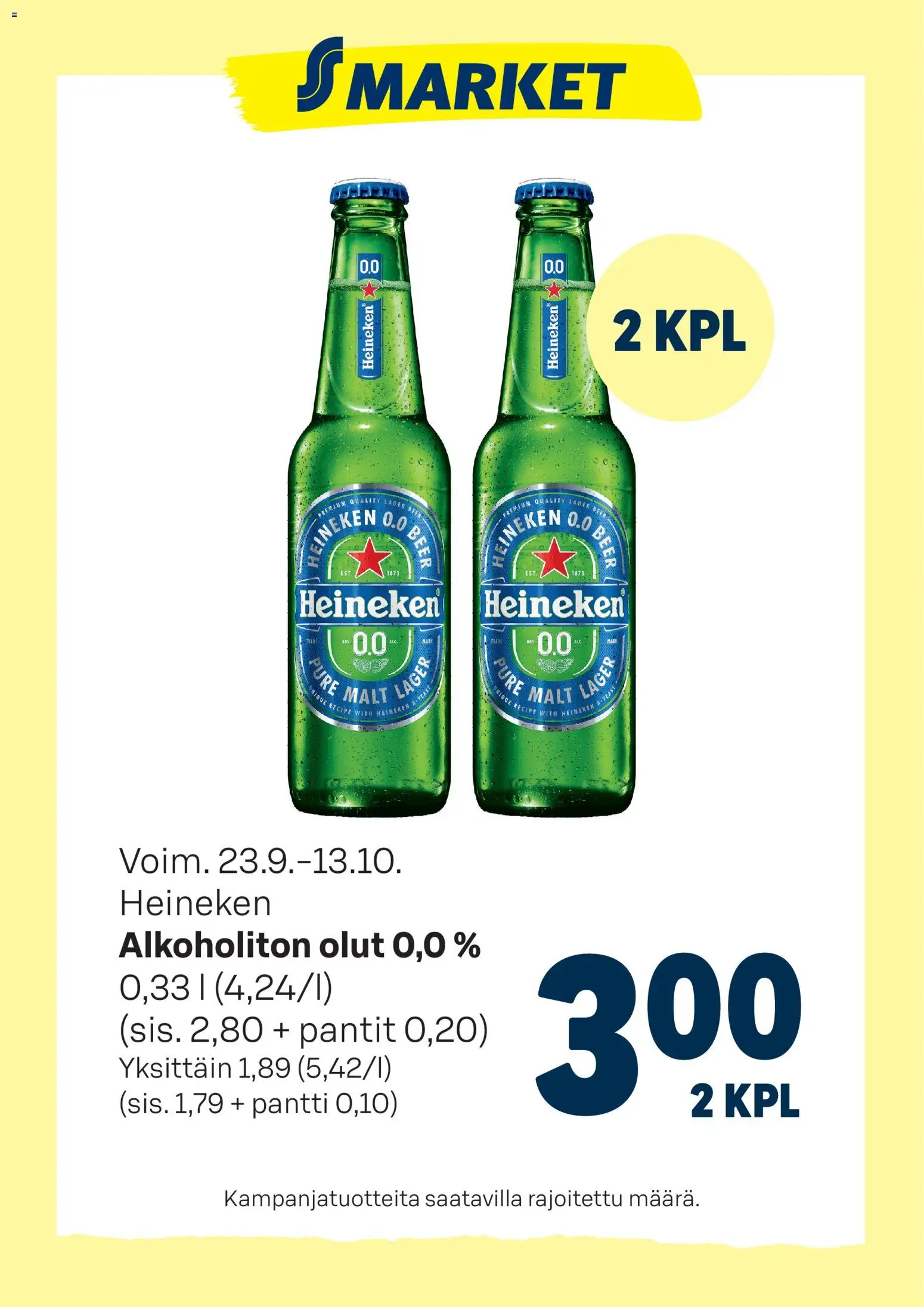 S-market Heineken – voimassa 23/09/2026 alkaen | Sivu: 1 | Tuotteet: Alkoholiton olut, Olut