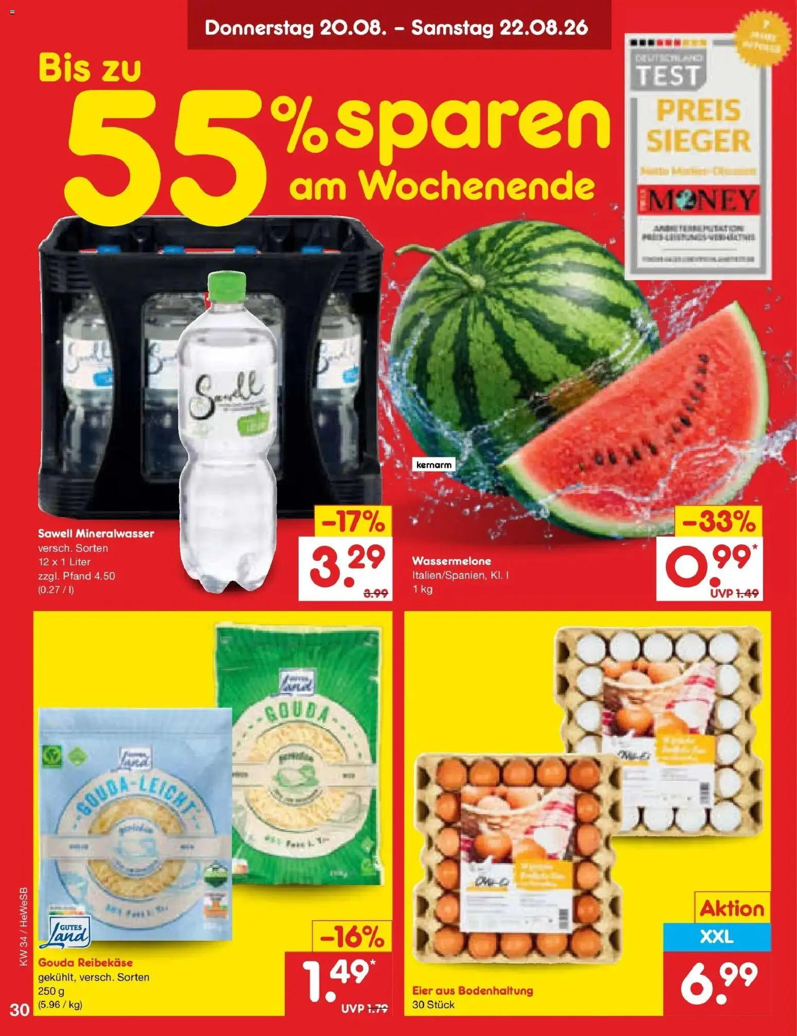 Netto Marken-Discount Prospekt Hamburg – gültig ab 17.08.2026 | Seite: 48 | Produkte: Eier, Mineralwasser, Wassermelone, Reibekase