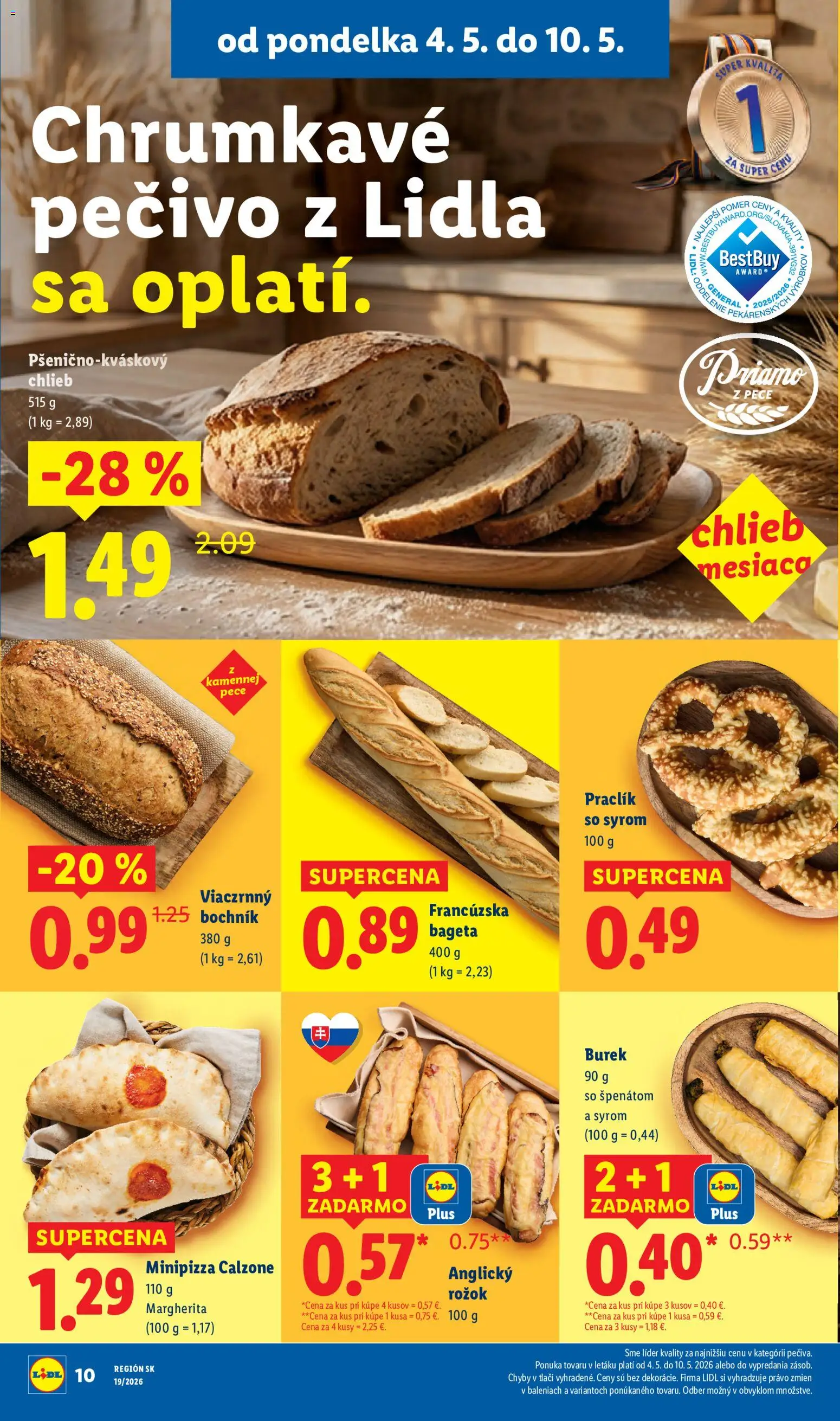 Nové Lidl akcie – leták je platný od 04.05.2026 | Strana: 16 | Produkty: Chlieb, Pizza, Rožok