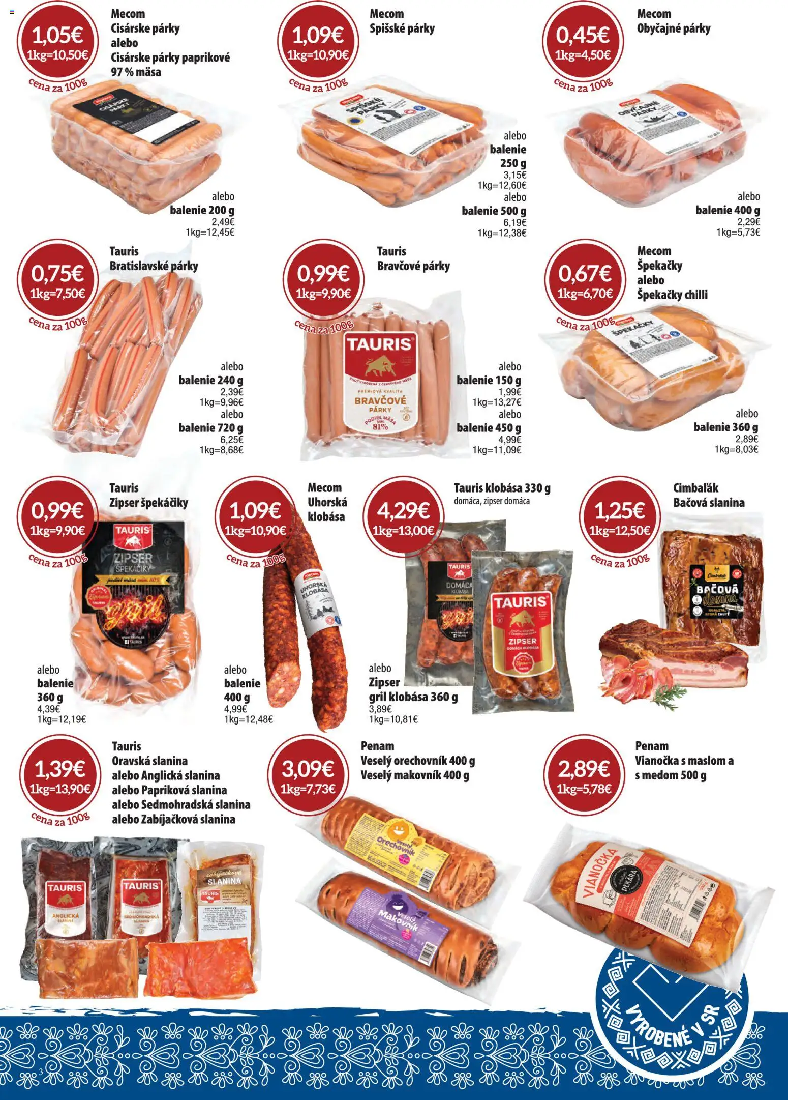 Nové CBA Verex akcie – leták je platný od 02.07.2026 | Strana: 3 | Produkty: Gril, Slanina, Vianočka, Párky