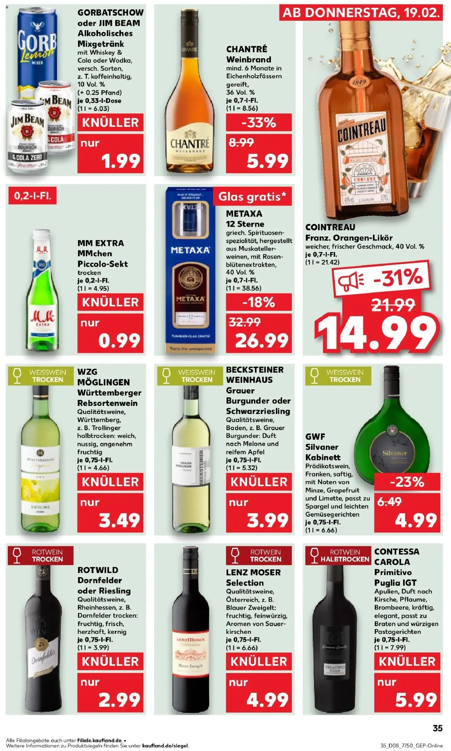 Kaufland prospekt Hermeskeil	 – gültig ab 19.02.2026 | Seite: 43 | Produkte: Weißwein trocken, Duft, Kirschen, Whiskey