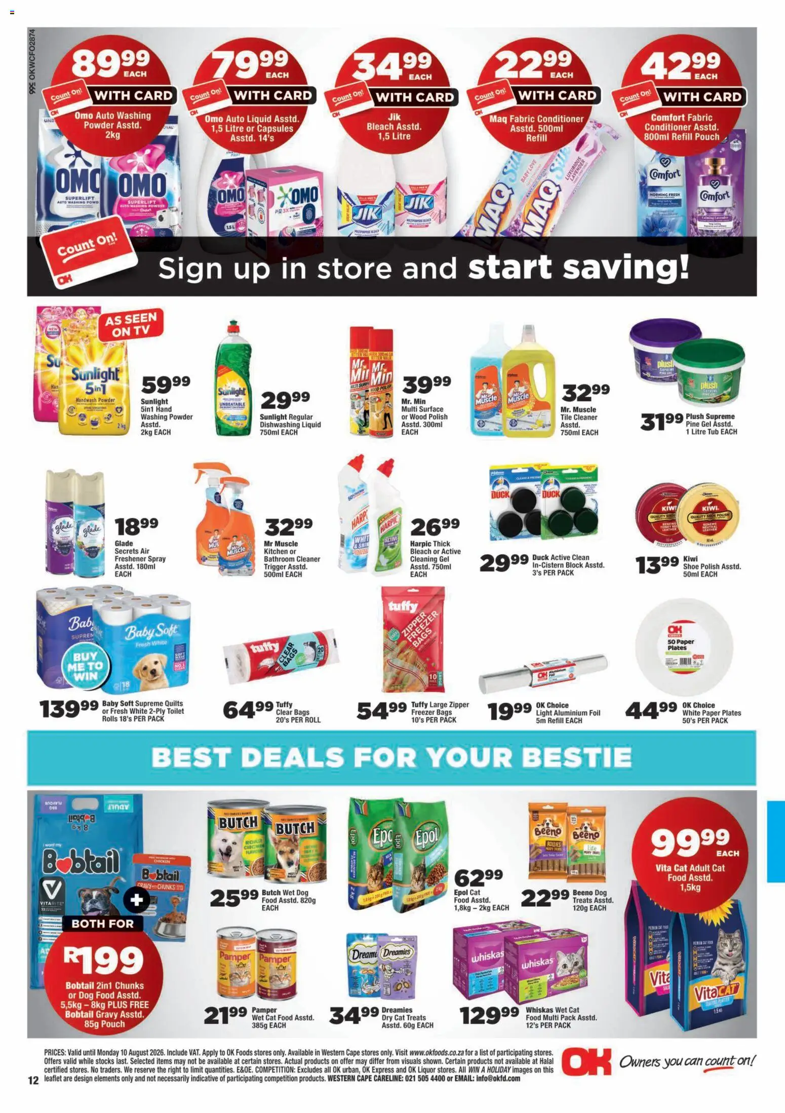 New OK Foods catalogue – valid from 24/07/2026 | Page: 12 | Products: Chicken, Conditioner, Paper plates, Dishwashing liquid