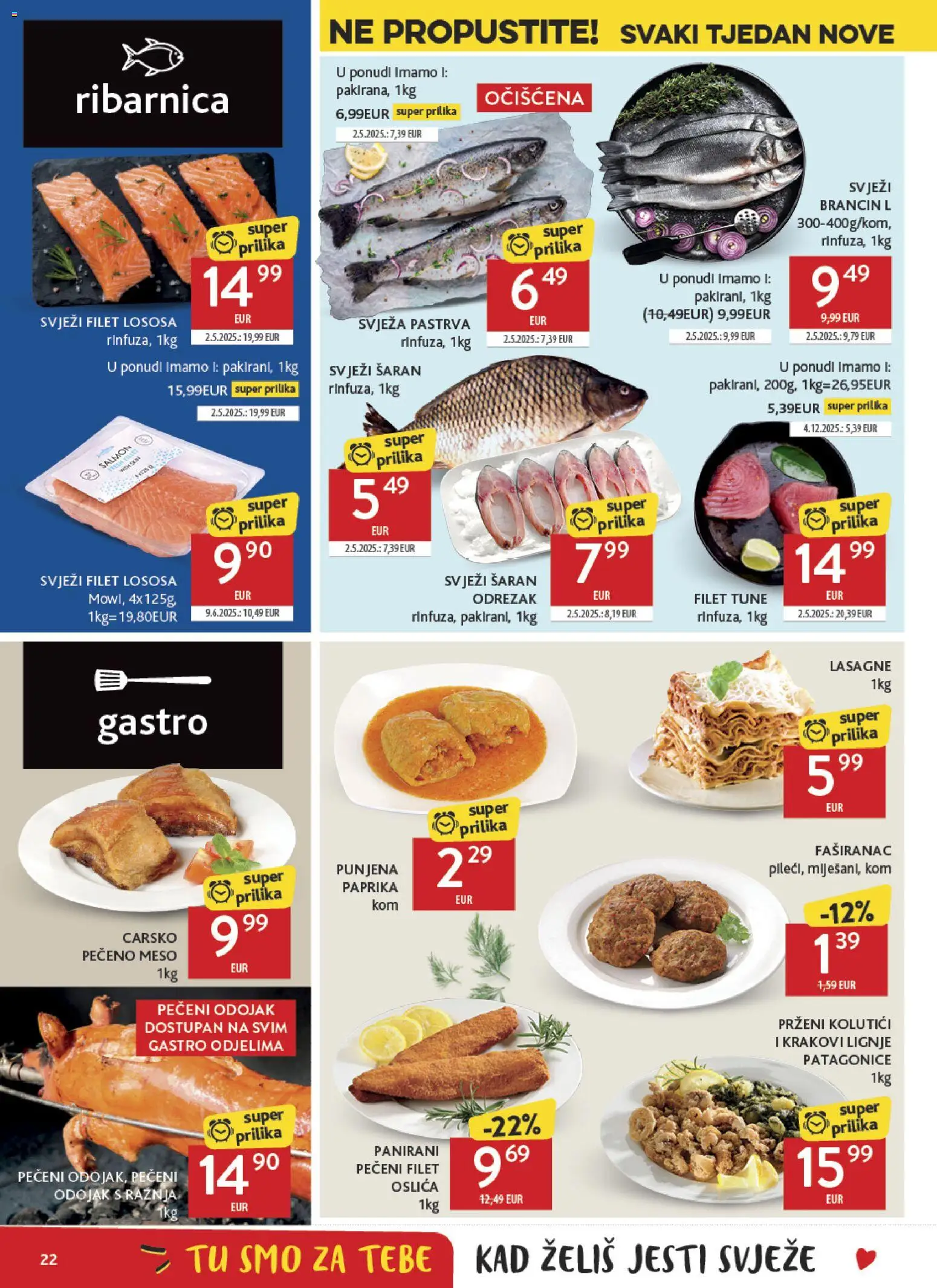 Konzum katalog | vrijedi od 27.05.2026 | Stranica: 22 | Proizvodi: Pastrva, Odojak, Meso, Lignje
