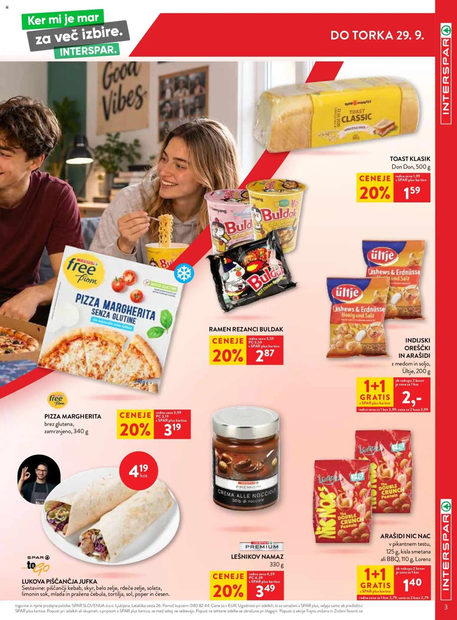 Novi Spar katalog ponudbe – veljaven od 23.09.2026 | Stran: 3 | Izdelki: Rezanci, Toast, Namaz, Kos