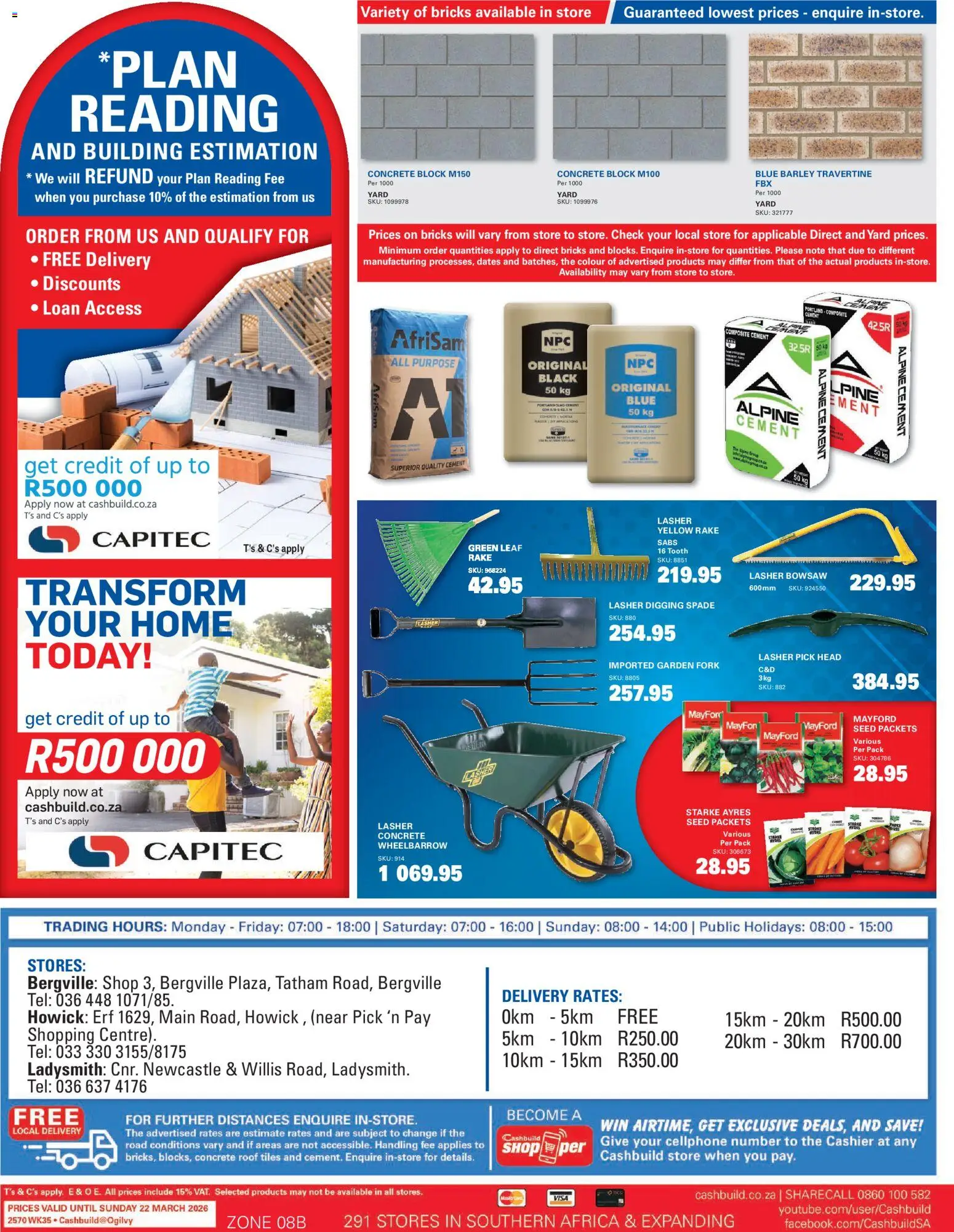 New Cashbuild catalogue – valid from 23/02/2026 | Page: 4 | Products: Dates, Spade, Garden fork, Cement