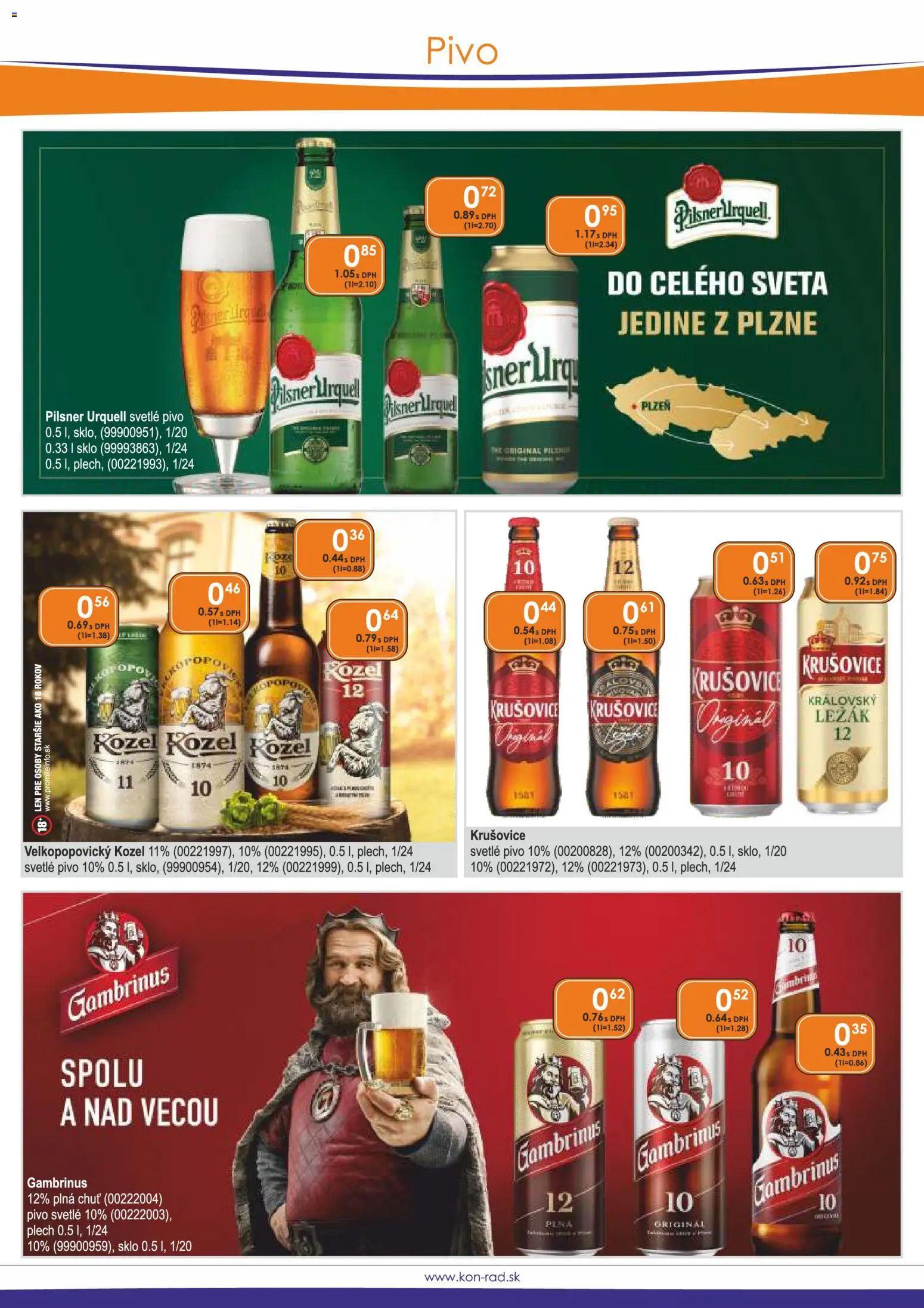 Nové KON - RAD akcie – leták je platný od 01.06.2026 | Strana: 22 | Produkty: Pivo, Pilsner Urquell, Krušovice, Gambrinus