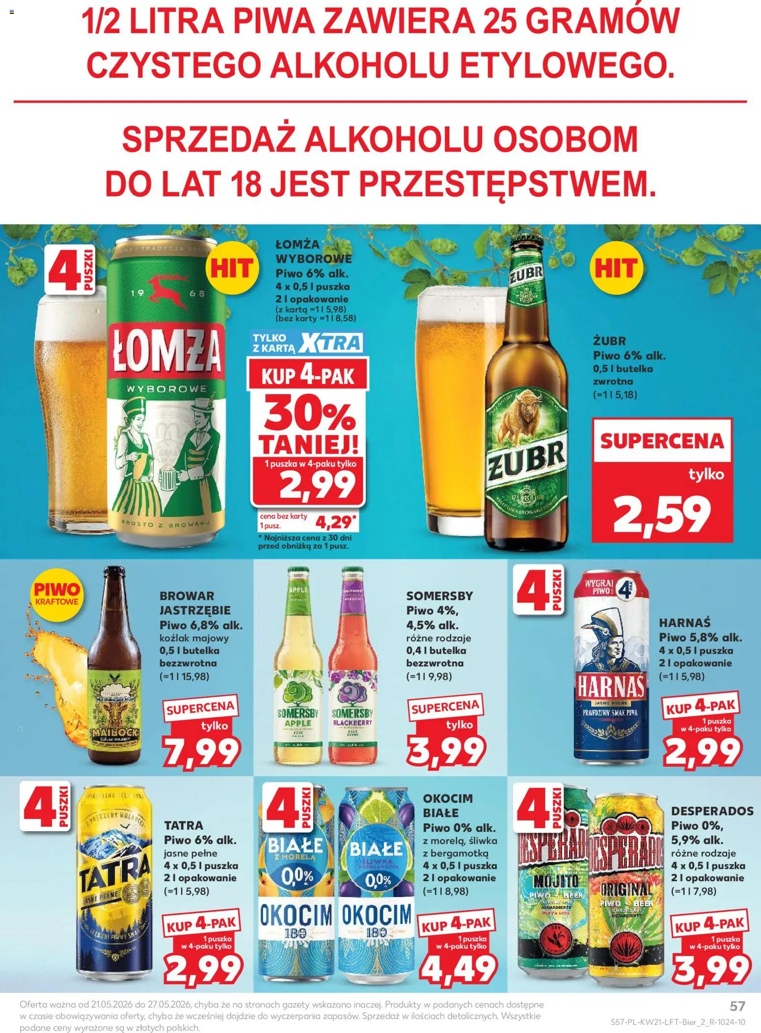 Kaufland gazetka od 21.05.2026 | Strona: 57 | Produkty: Karta, Harnaś, Piwo, Somersby