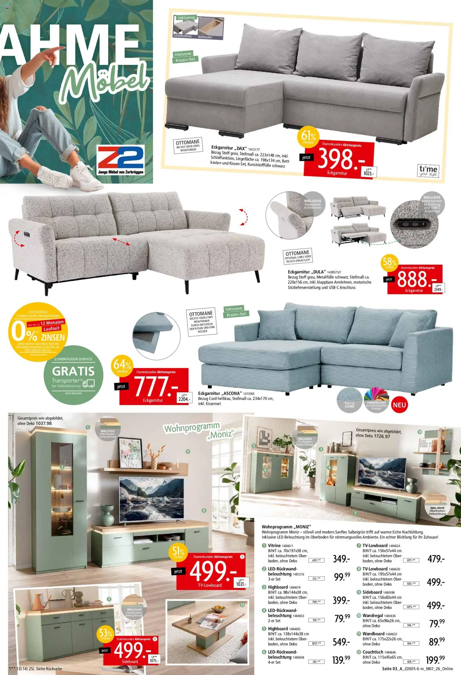 Zurbrüggen Z2 Mitnahme Möbel – gültig ab 16.05.2026 | Seite: 5 | Produkte: Sideboard, Hocker, Bett, Kissen