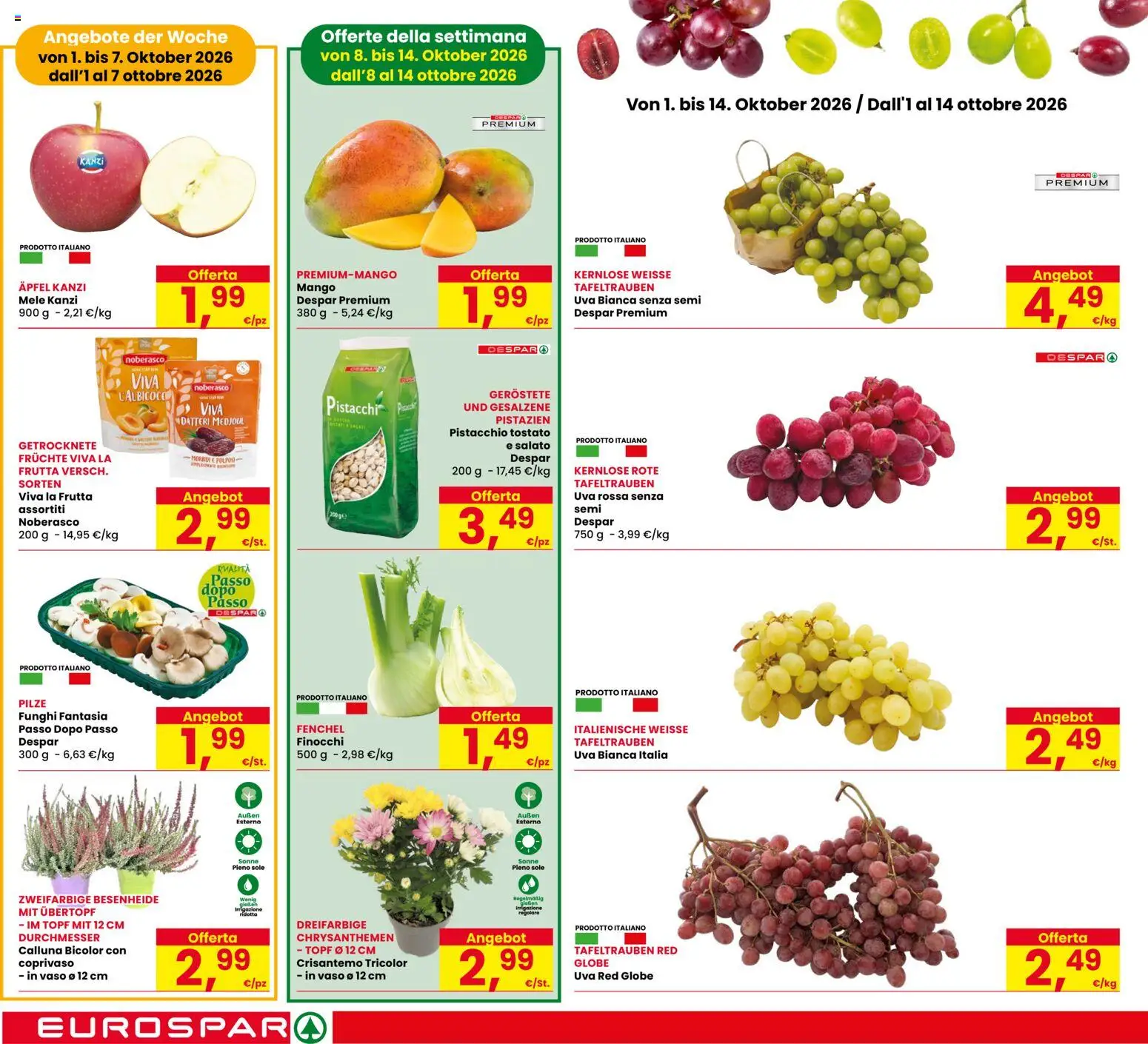 Volantino Eurospar del 01/10/2026 | Pagina: 10 | Prodotti: Pistacchio, Mango, Finocchi, Vaso
