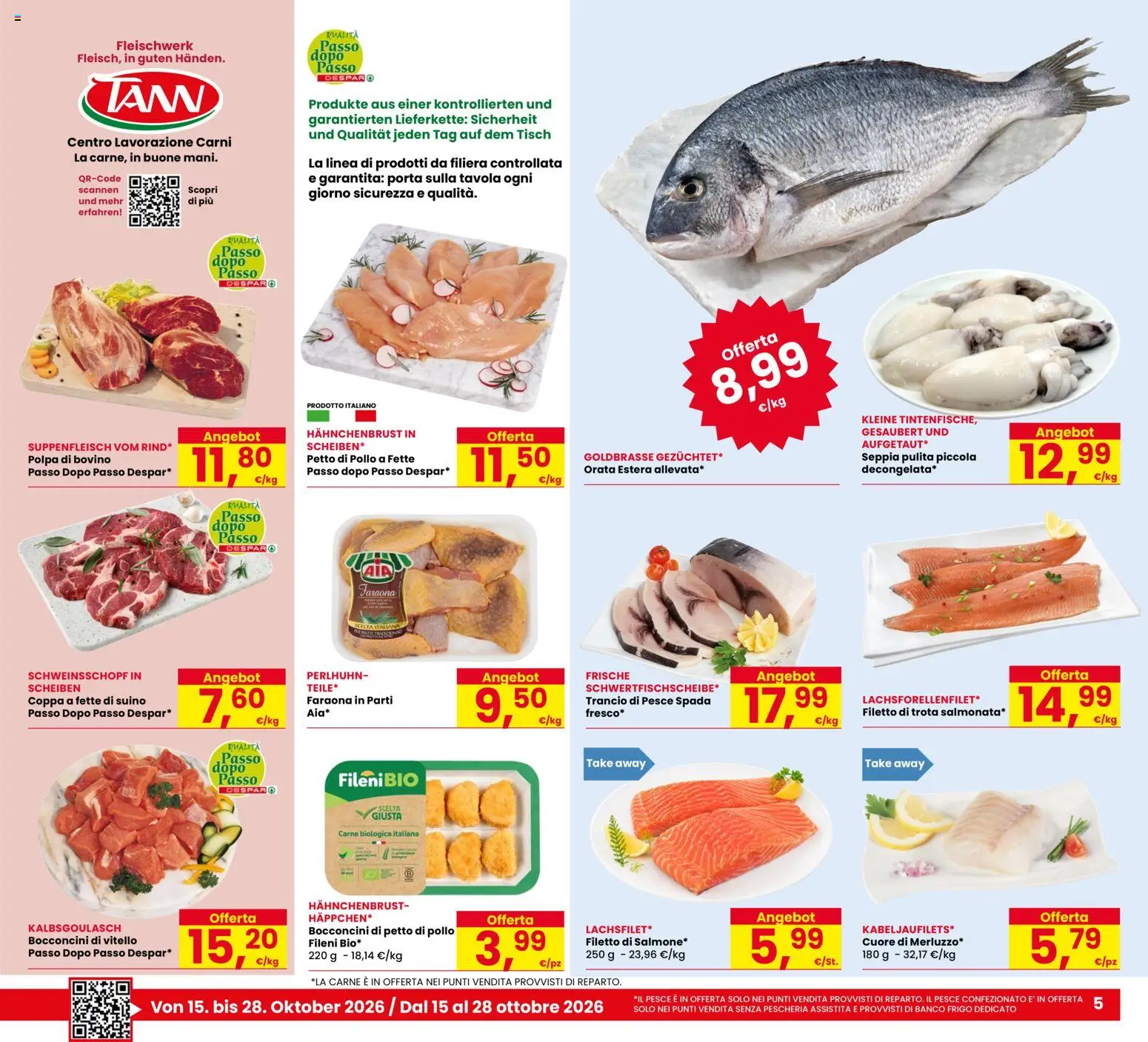 Volantino Eurospar del 15/10/2026 | Pagina: 5 | Prodotti: Bovino, Pesce, Filetto, Vitello