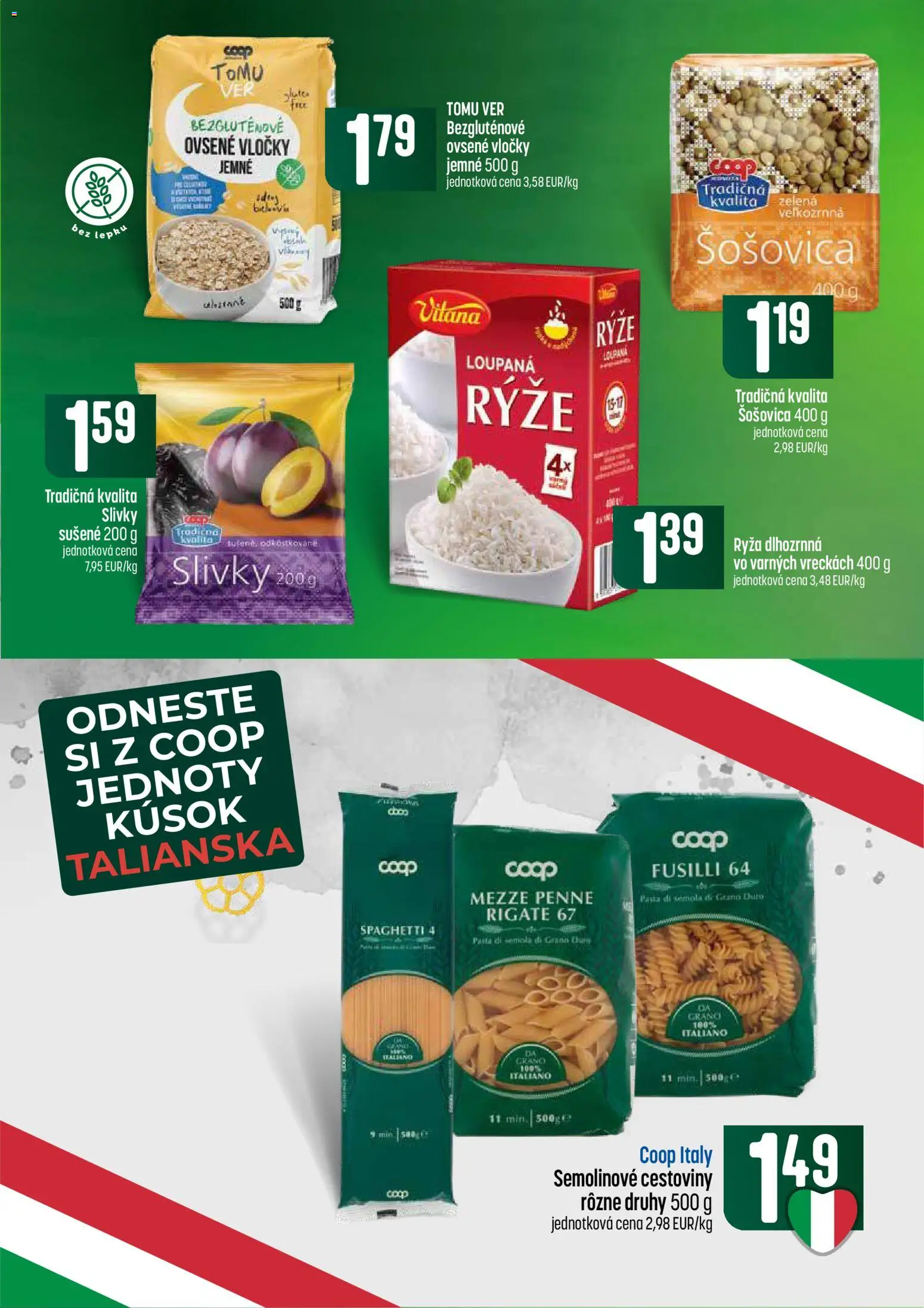 Nové COOP Jednota akcie – leták je platný od 02.07.2026 | Strana: 31 | Produkty: Fusilli, Ryža, Šošovica, Vločky