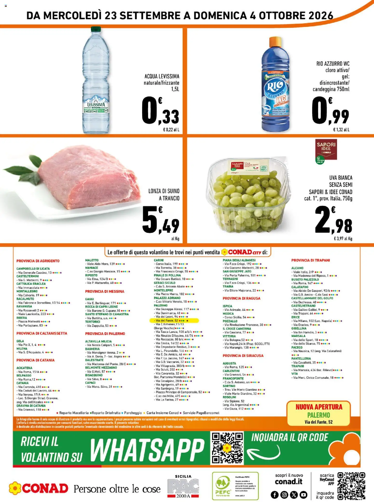 Volantino Conad del 23/09/2026 | Pagina: 16 | Prodotti: Candeggina, Suino, Uva, WC