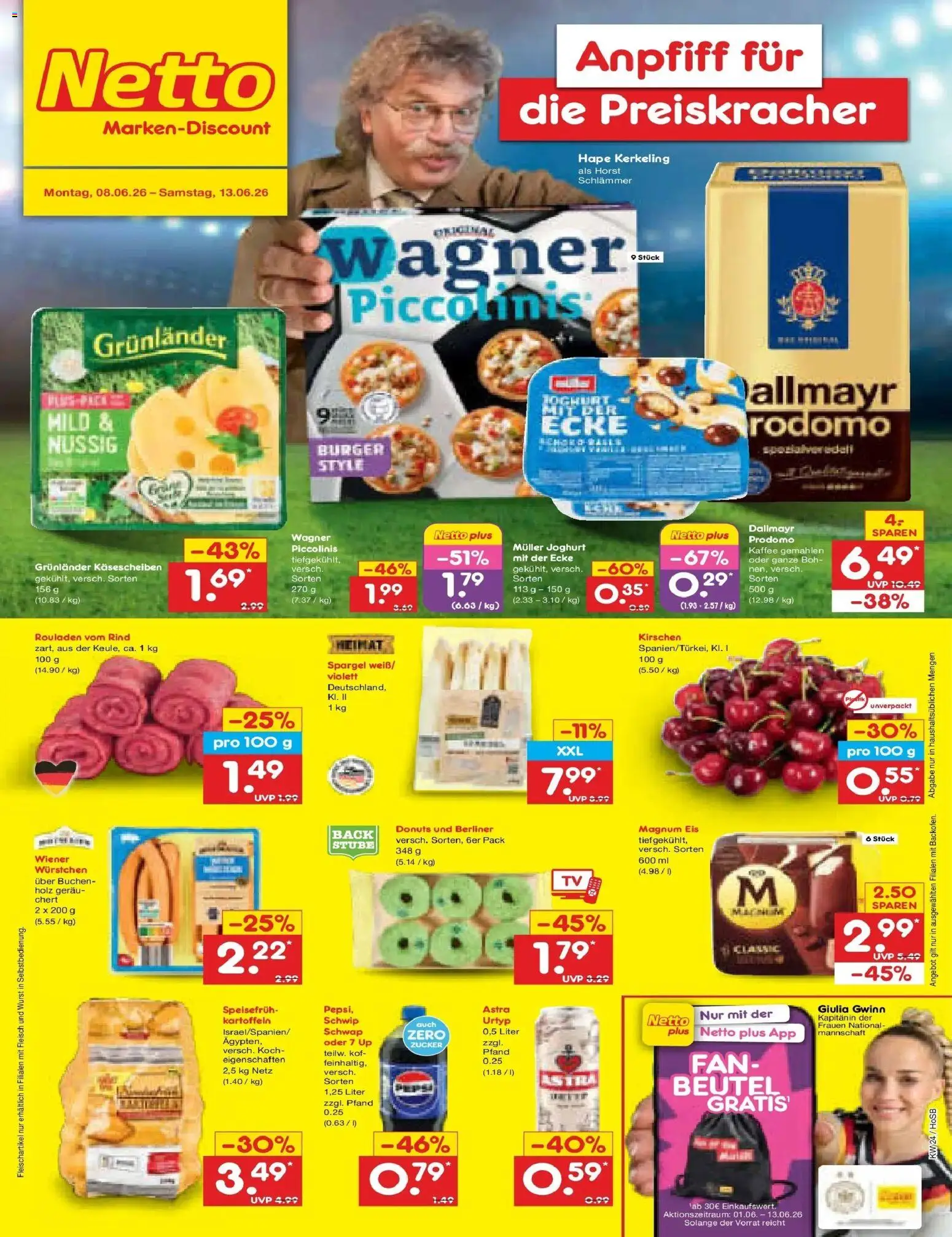 Netto Marken-Discount Prospekt Hannover – gültig ab 08.06.2026 | Seite: 1 | Produkte: Burger, Kirschen, Donuts, Wurst