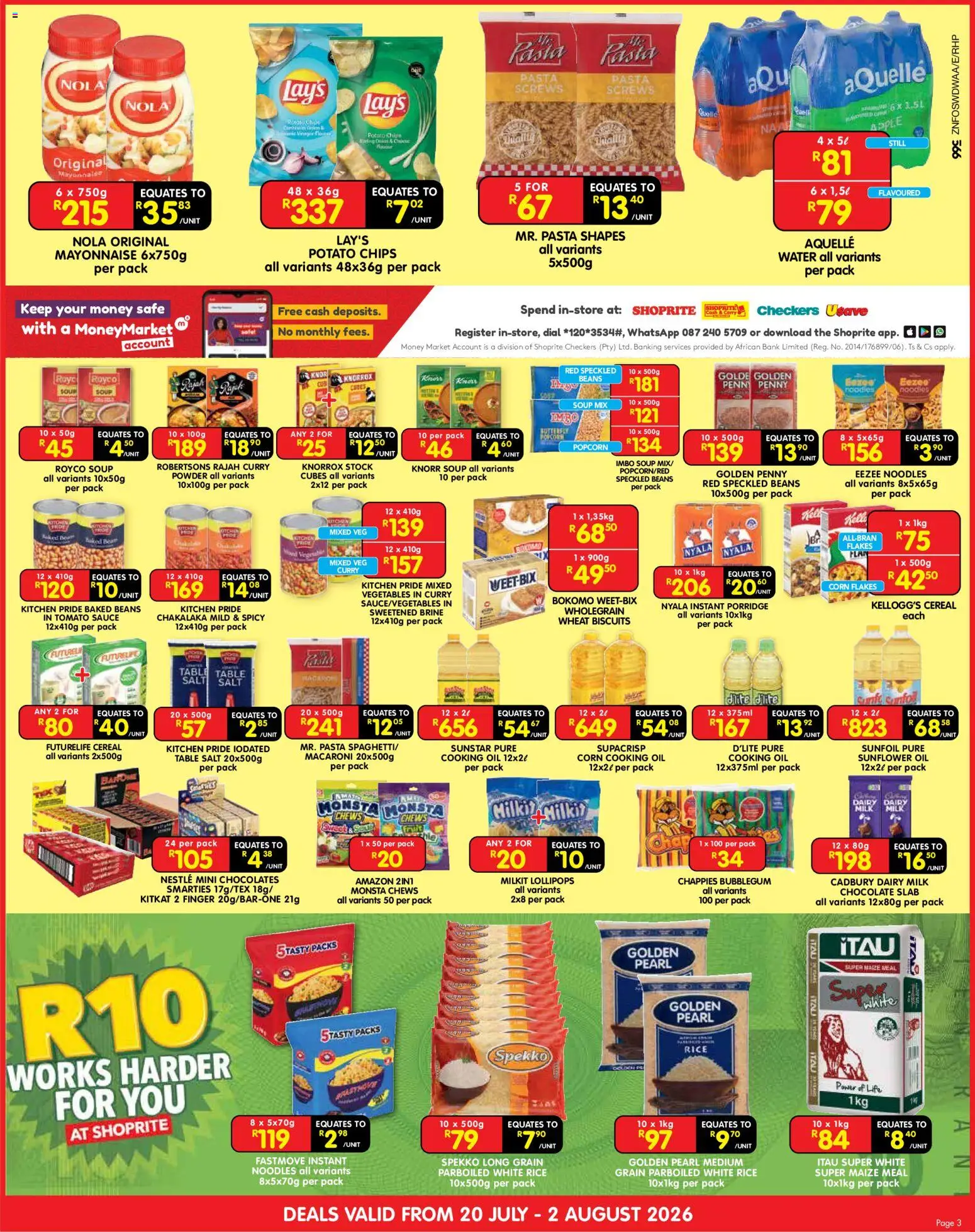 New Shoprite catalogue – valid from 20/07/2026 | Page: 3 | Products: Corn, Chips, Soup, Mayonnaise