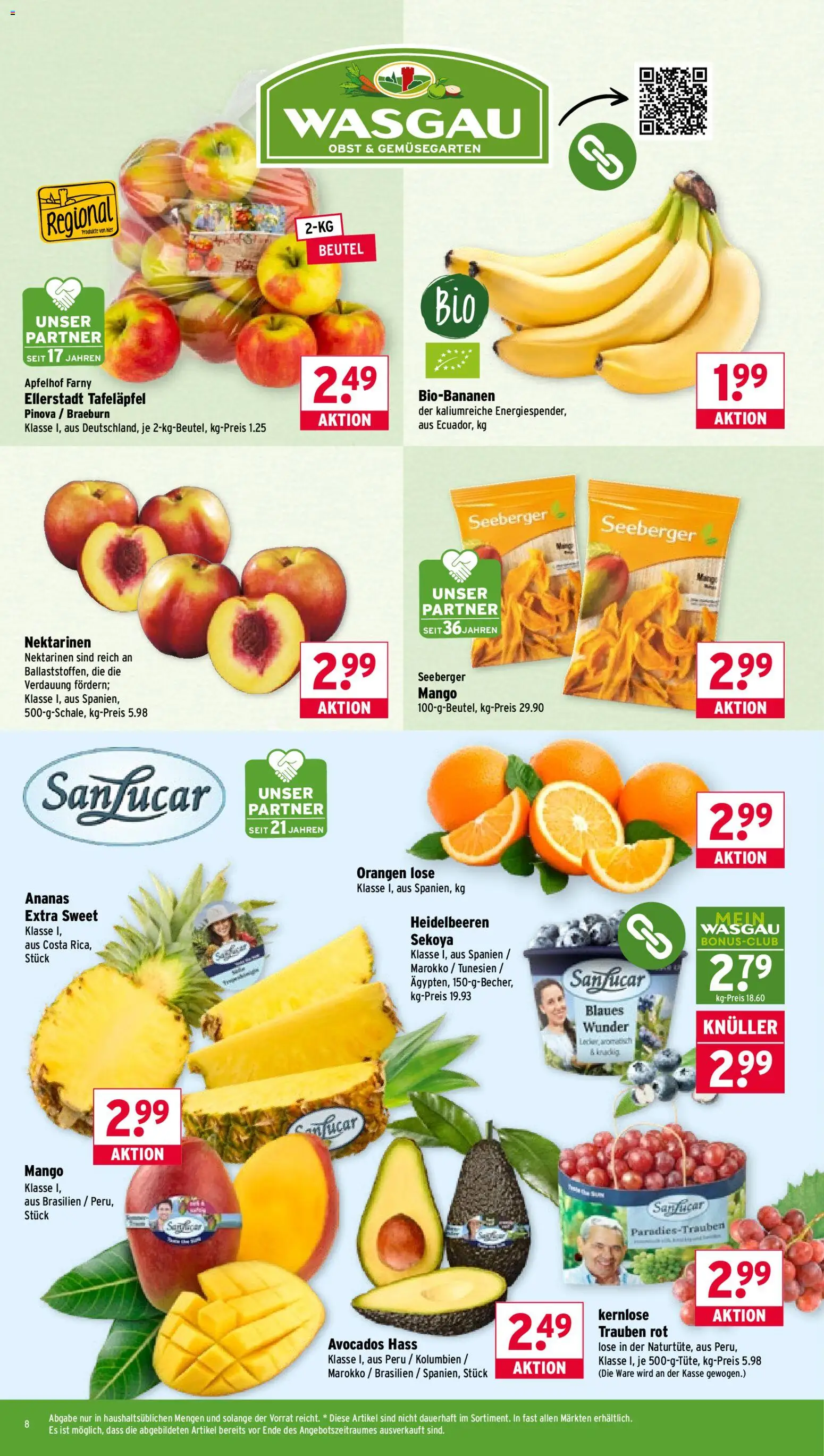Wasgau Prospekt 	 – gültig ab 04.05.2026 | Seite: 8 | Produkte: Nektarinen, Orangen, Ananas, Obst