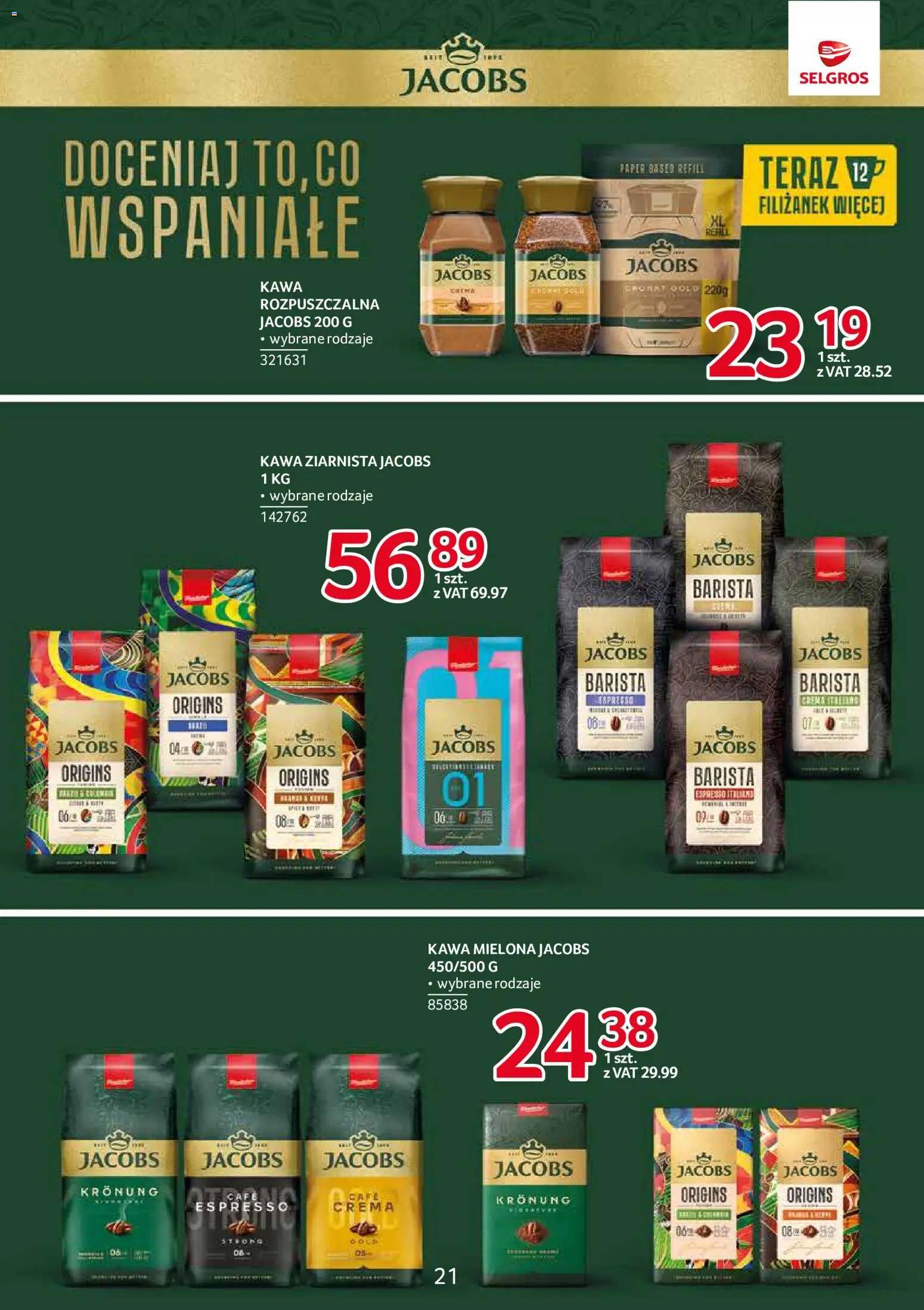 Selgros cash&carry gazetka - Markowe produkty od 10.09.2026 | Strona: 21 | Produkty: Jacobs, Kawa ziarnista, Kawa, Kawa mielona
