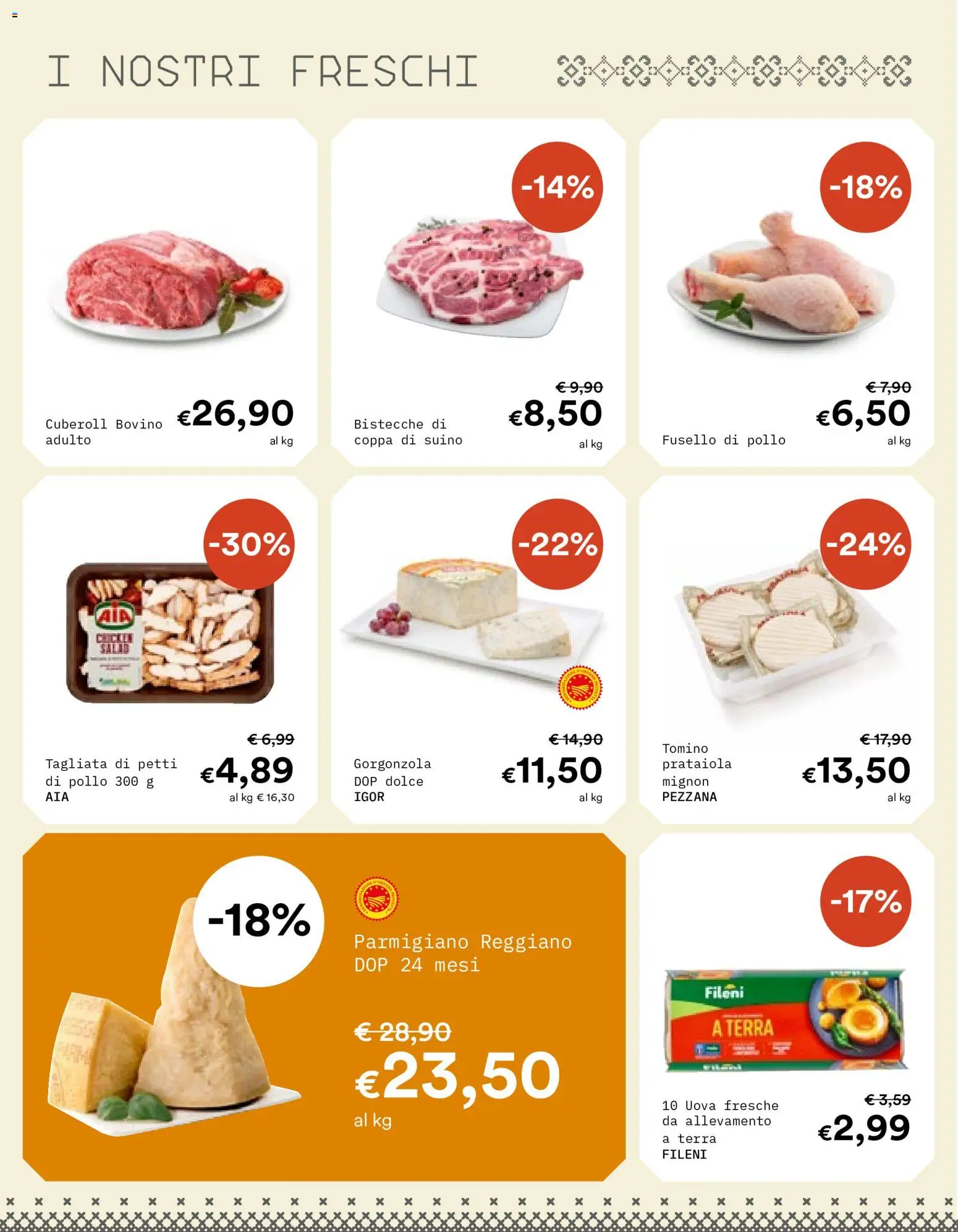 Volantino Borello Supermercati del 23/09/2026 | Pagina: 4 | Prodotti: Uova, Pollo, Parmigiano, Terra