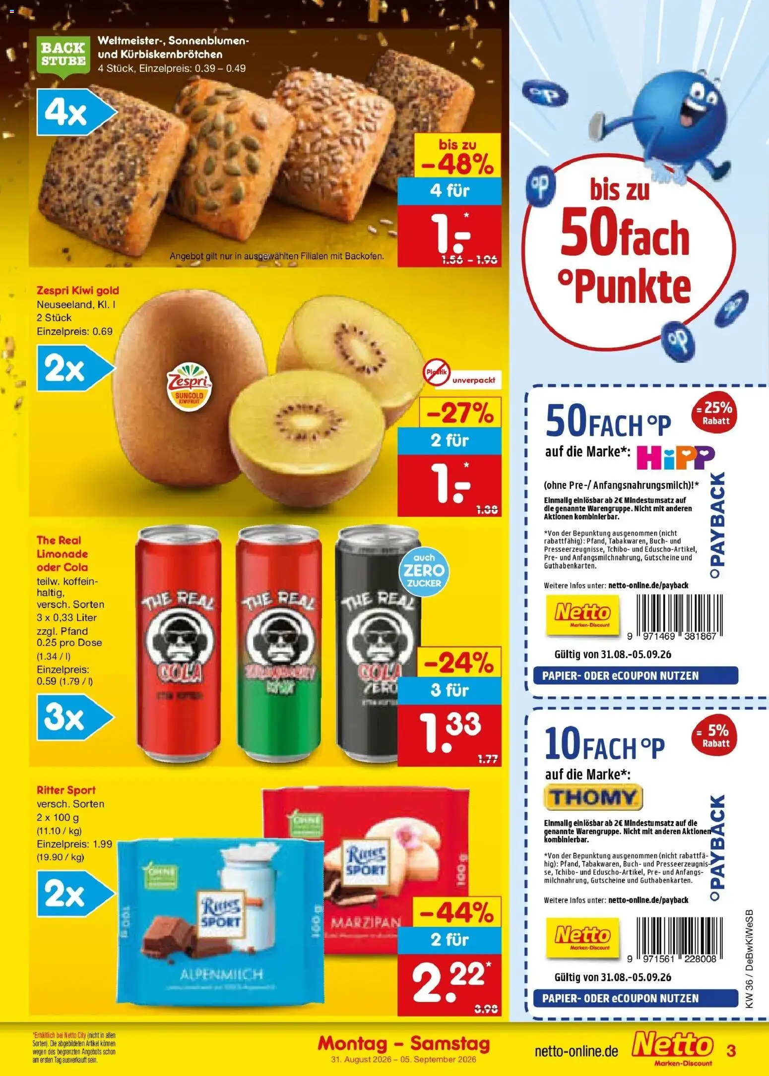 Netto Marken-Discount Prospekt Waiblingen-Bittenfeld – gültig ab 31.08.2026 | Seite: 5 | Produkte: Ritter sport, Limonade, Zucker, Kiwi