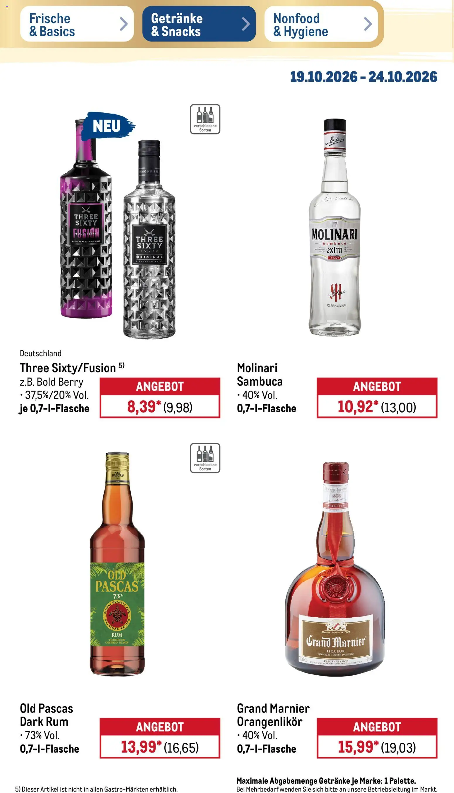 Metro NonFood-Angebote – gültig ab 19.10.2026 | Seite: 23 | Produkte: Rum, Sambuca, Vodka
