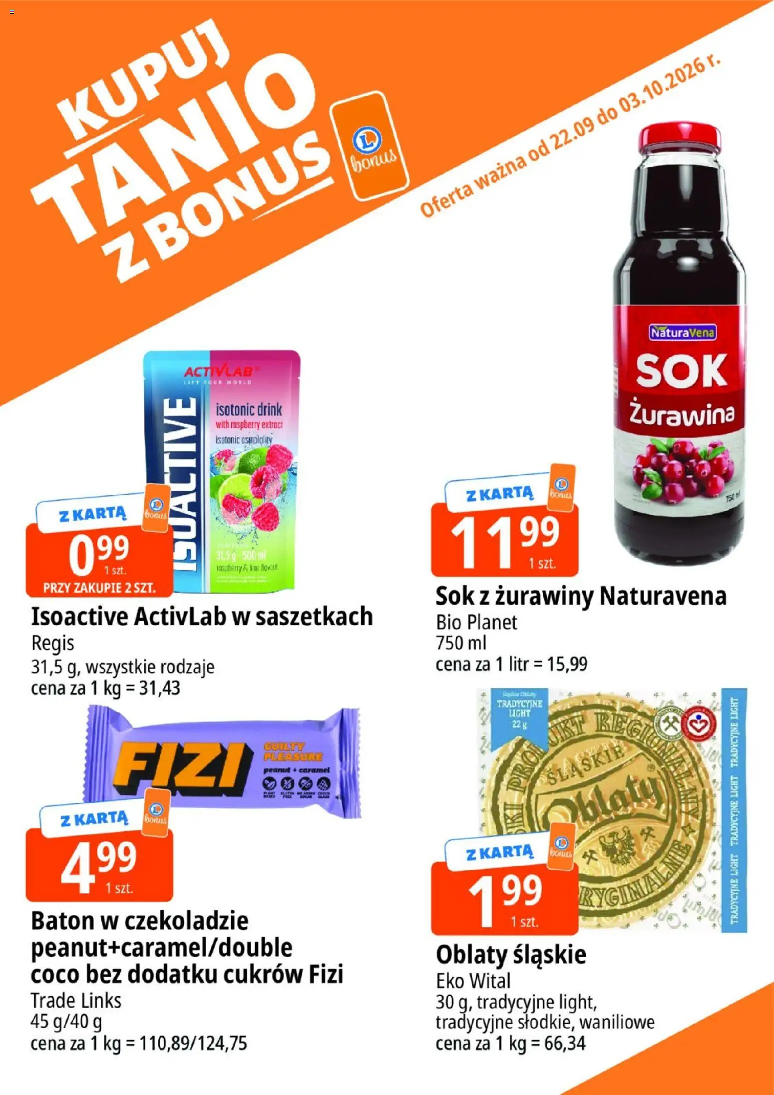 E.Leclerc gazetka - Kupuj Tanio Z Bonus od 22.09.2026 | Strona: 18 | Produkty: Karta, Baton, Sok, Sok z żurawiny