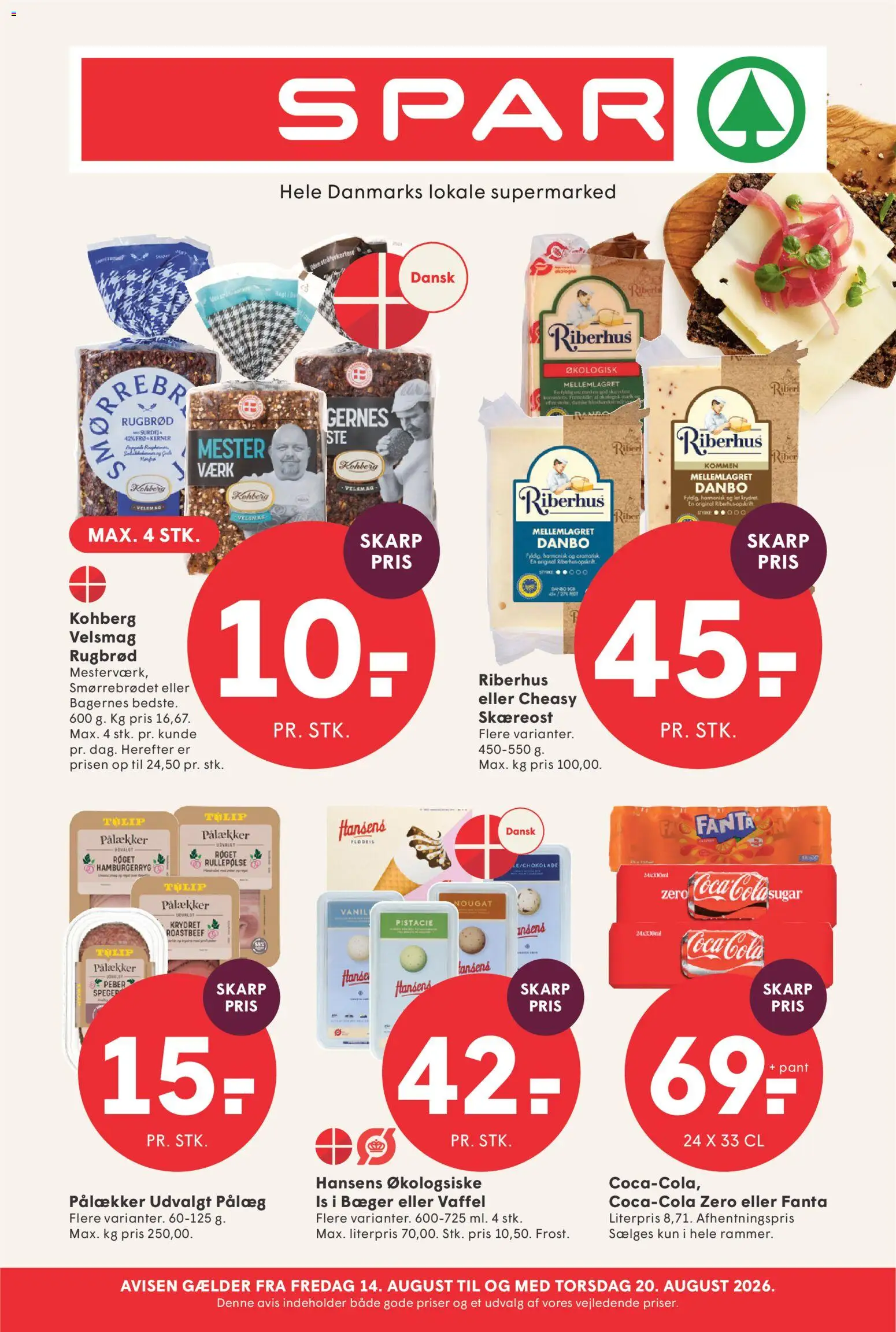 Spar tilbudsavis – gyldig fra 14/08/2026 | Side: 1 | Produkter: Rullepølse, Is, Rugbrød, Hamburgerryg