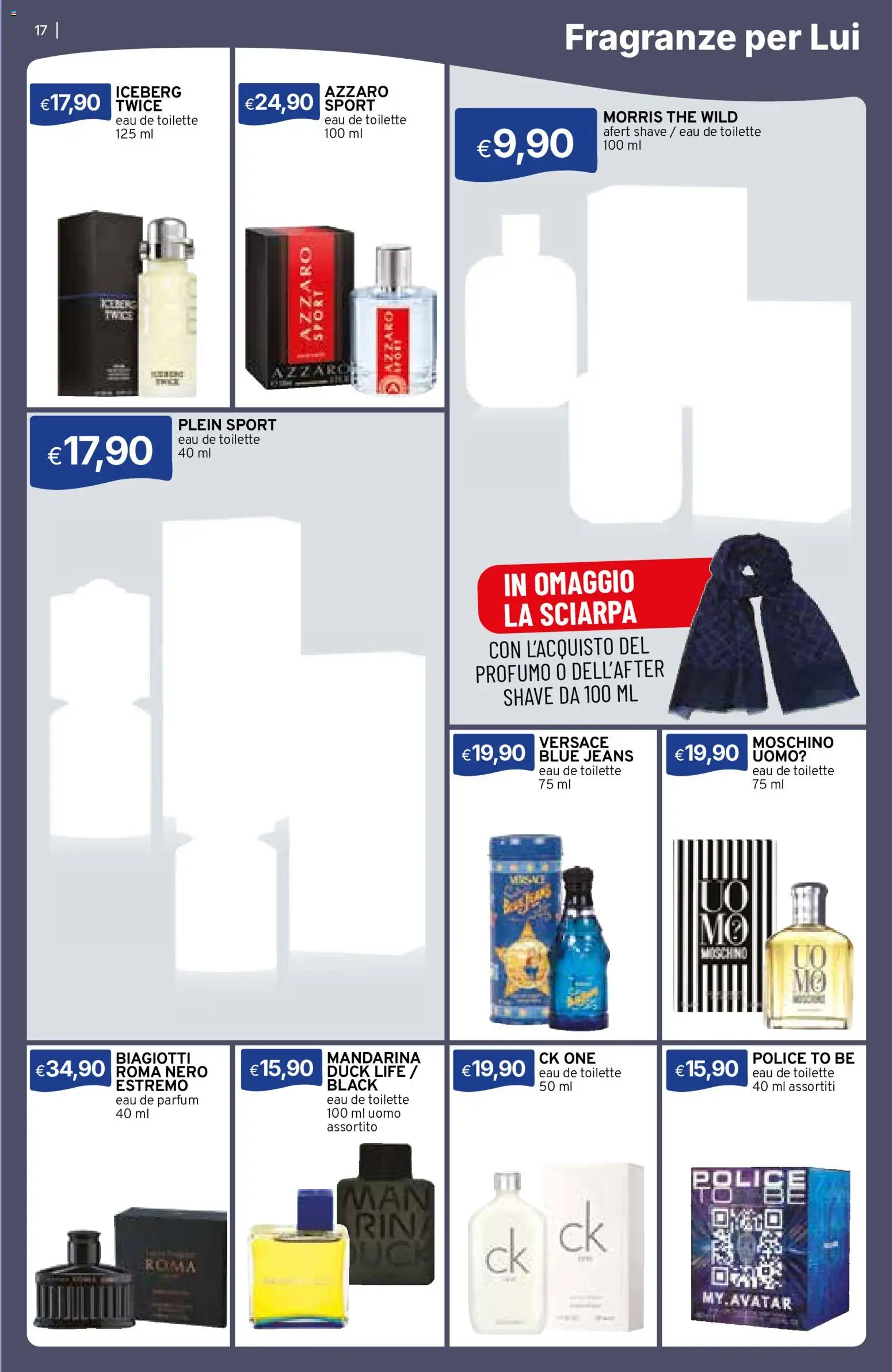 Volantino Sirene Blu del 01/10/2026 | Pagina: 17 | Prodotti: Sciarpa, Jeans, The, Profumo