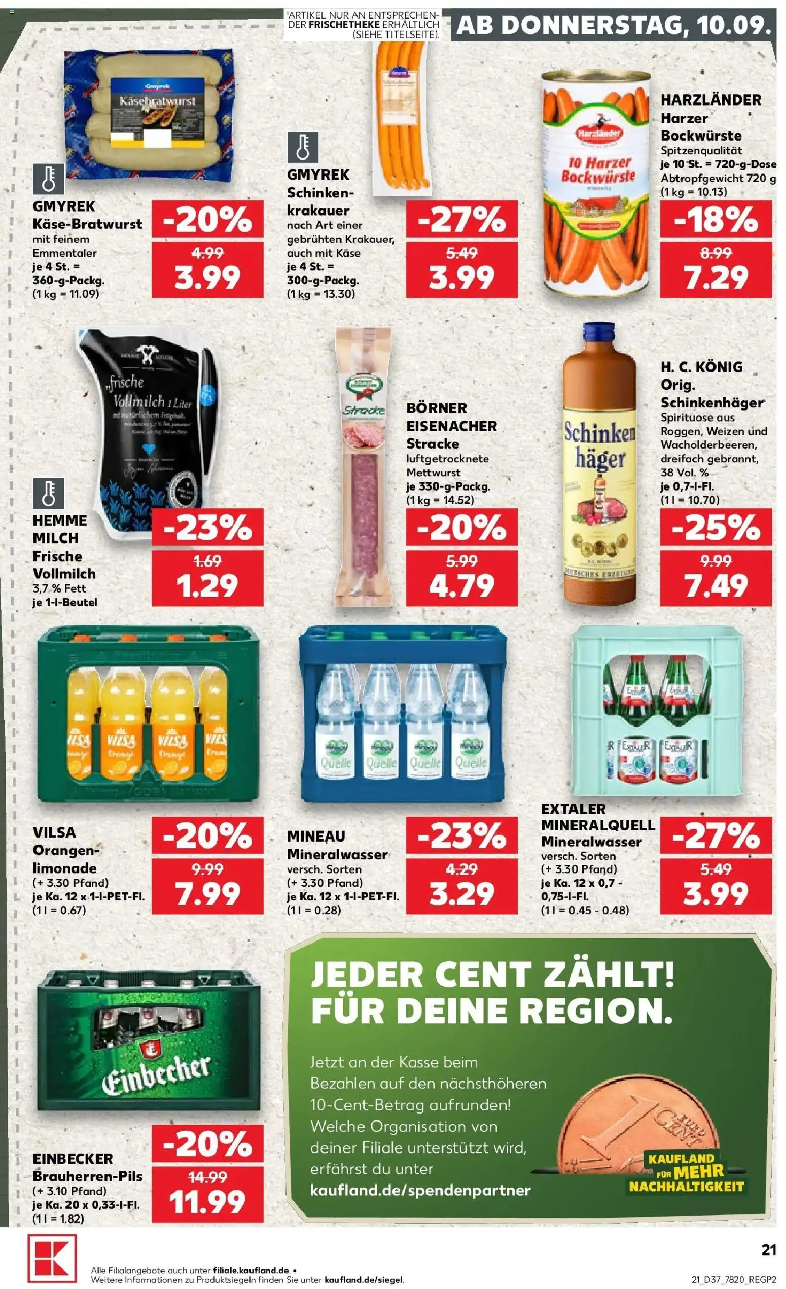 Prospekt Kaufland ab 10.09.2026 » Angebote Online zum Blättern | Seite: 21 | Produkte: Käse, Orangen, Mineralwasser, Schinken