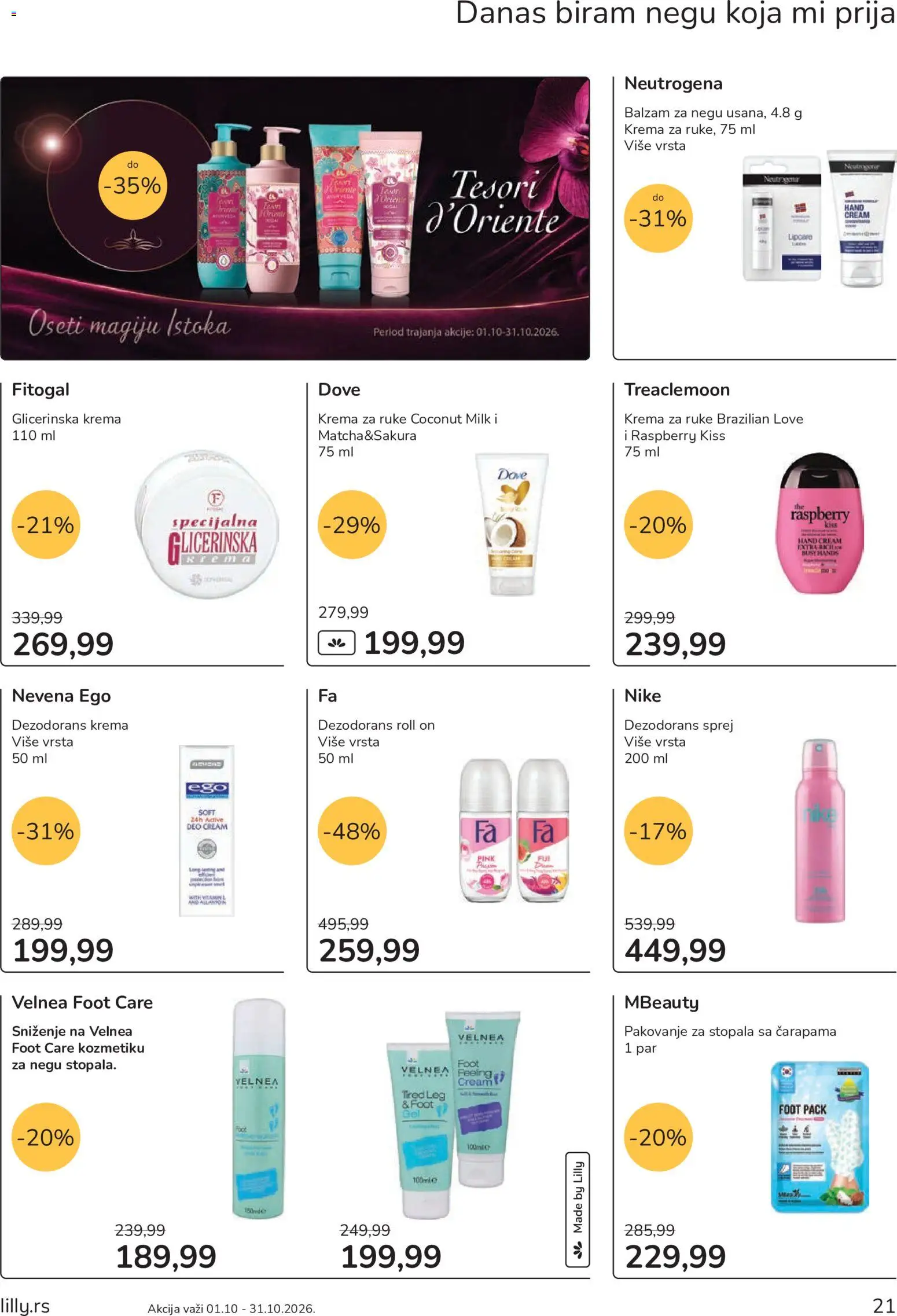 Lilly drogerie katalog - važi od 01.10.2026 | Strana: 21 | Proizvode: Pakovanje, Krema za ruke, Dove, Dezodorans