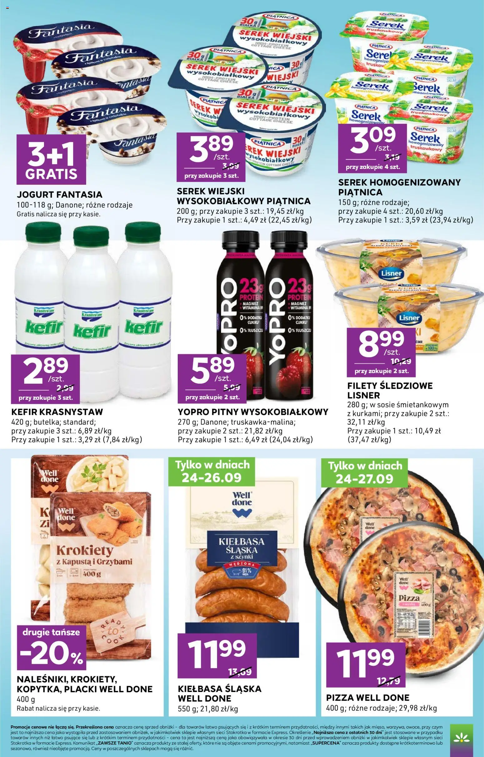 Stokrotka gazetka - Express od 24.09.2026 | Strona: 4 | Produkty: Kefir, Krokiety, Kiełbasa śląska, Pizza