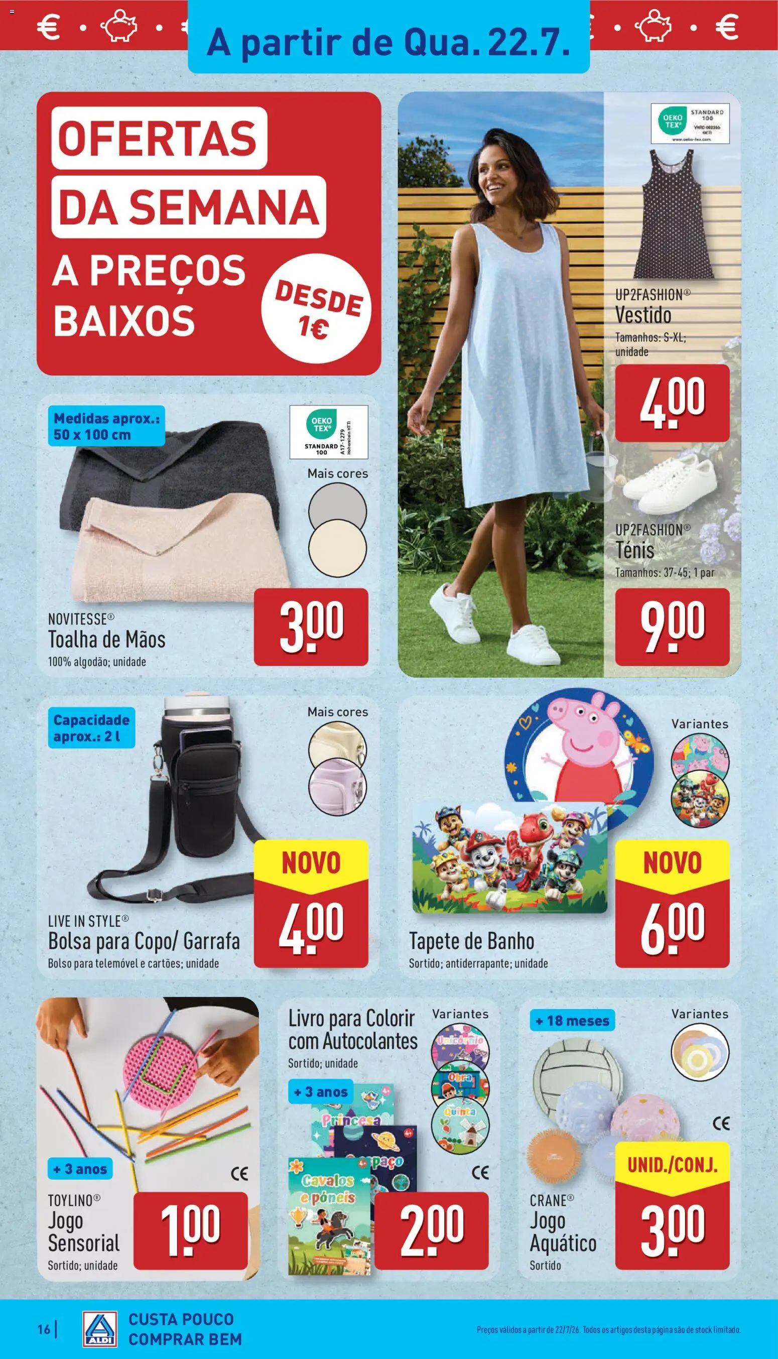 Aldi folheto │ válido de 20/07/2026 | Página: 16 | Produtos: Vestido, Bolsa, Telemóvel, Banho