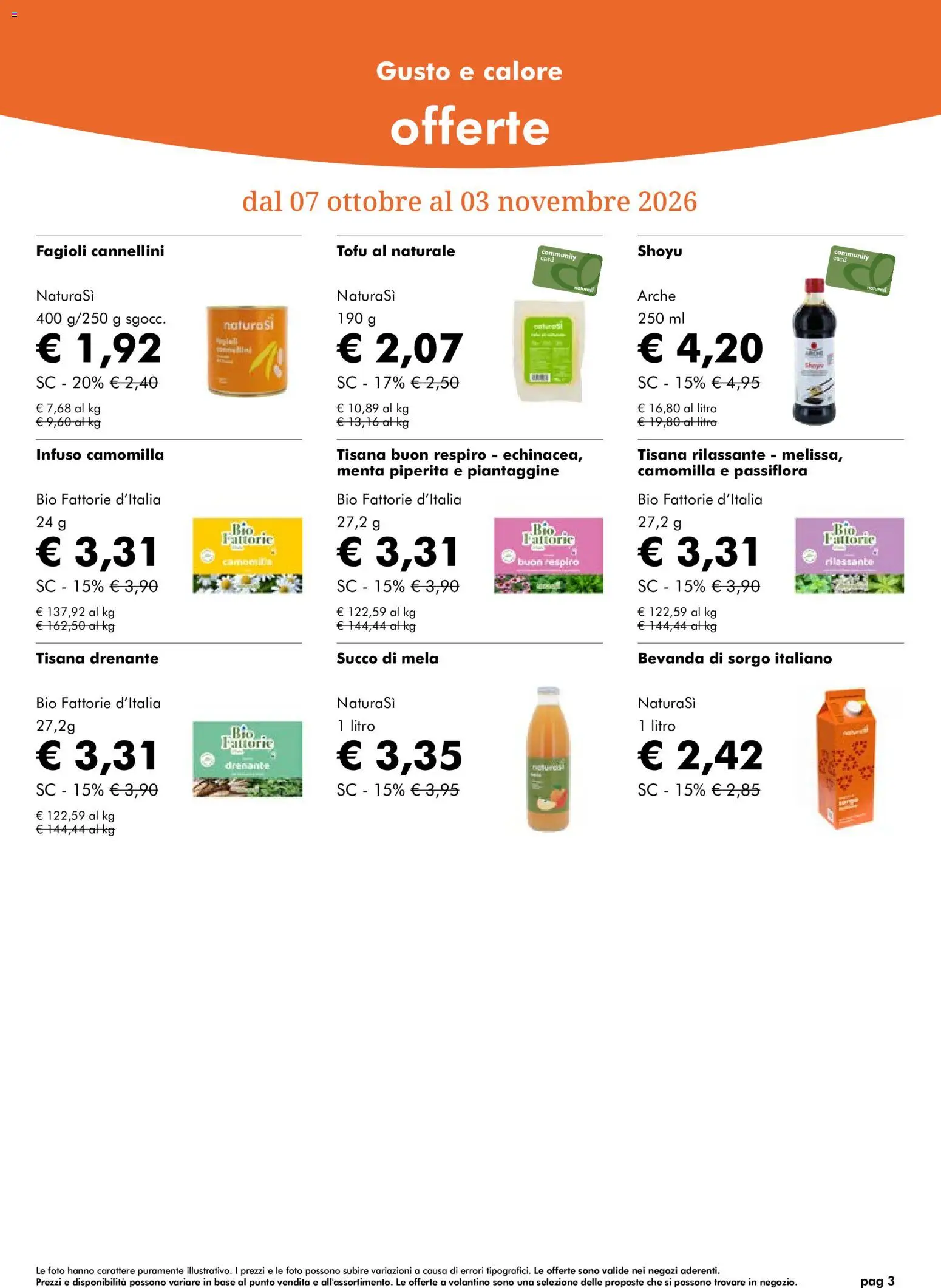 Volantino Natura Sì del 07/10/2026 | Pagina: 3 | Prodotti: Tisana, Fagioli, Tofu, Menta