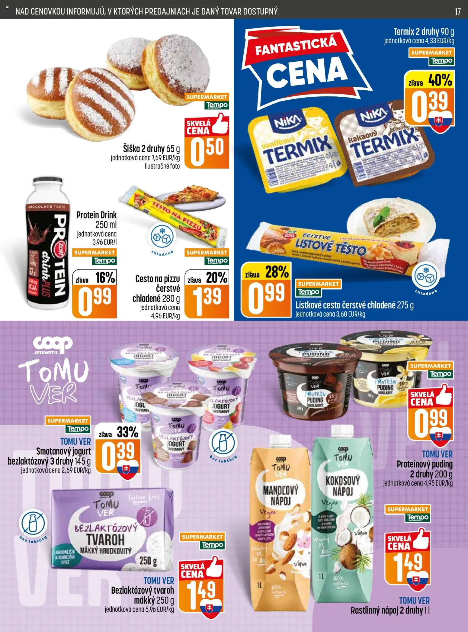 Nové COOP Jednota akcie – leták je platný od 14.05.2026 | Strana: 17 | Produkty: Protein, Puding, Lístkové cesto, Tvaroh