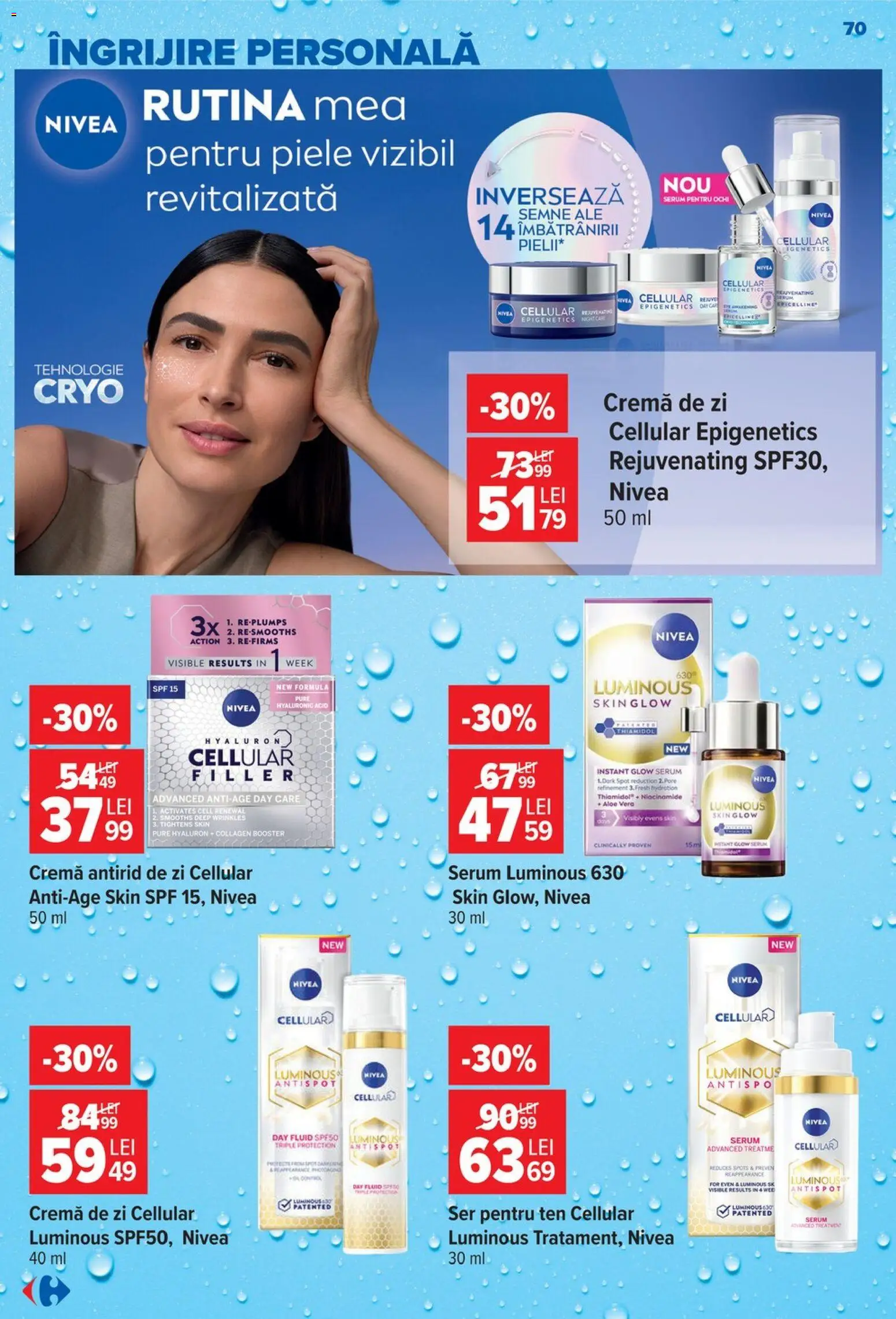 Noul catalog Carrefour – valabil de la 19.08.2026 | Pagină: 70 | Produse: Nivea, Serum, Cremă de zi, Aloe vera
