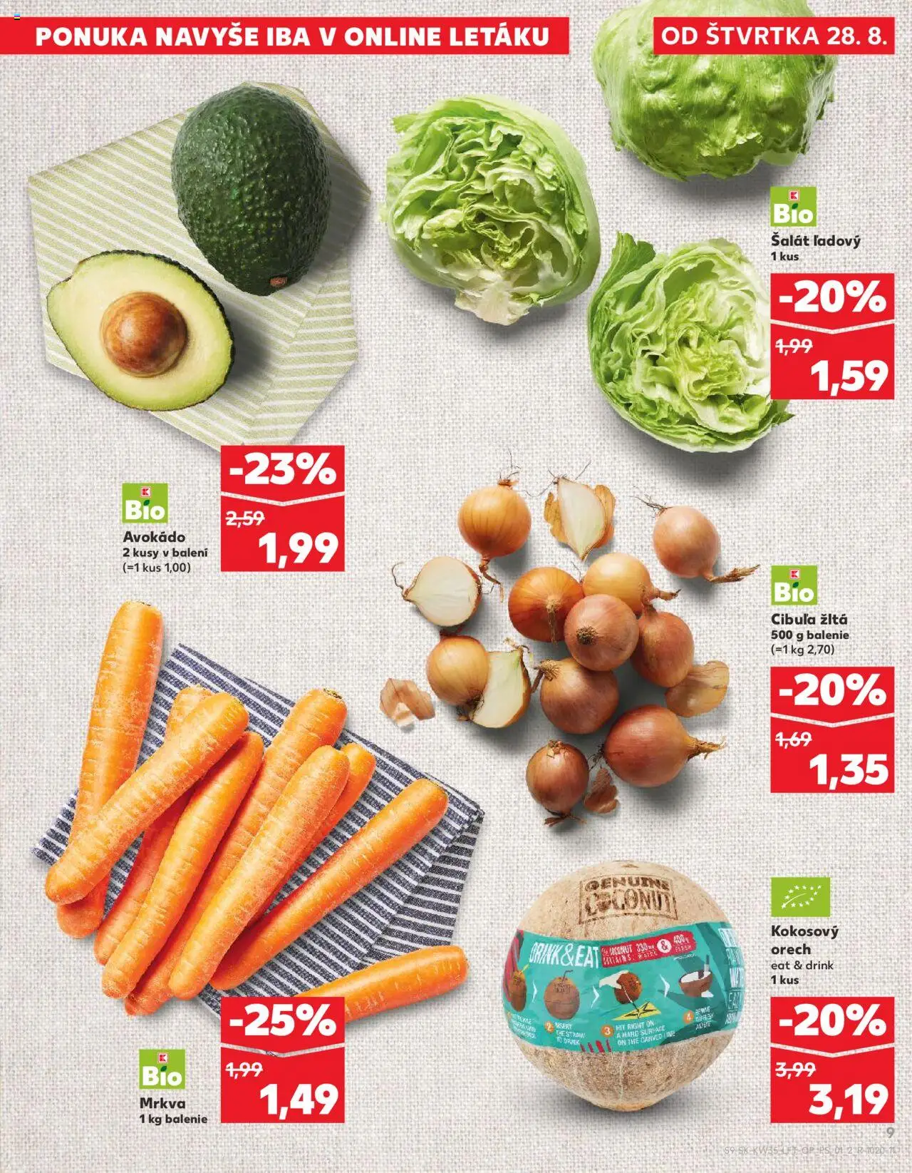 Nové Kaufland akcie – leták je platný od 28.08.2025 | Strana: 9 | Produkty: Mrkva, Šalát, Avokádo, Cibuľa