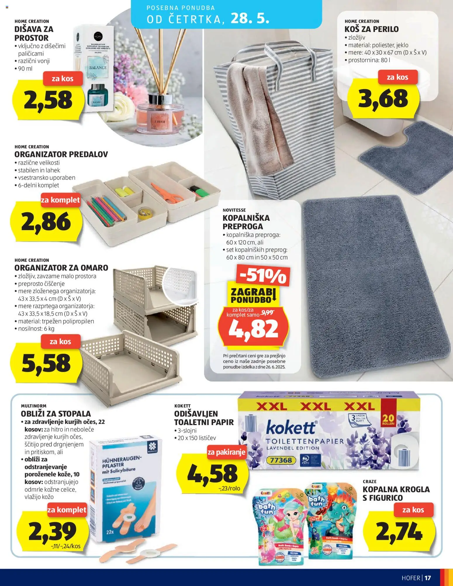 Novi Hofer katalog ponudbe – veljaven od 20.05.2026 | Stran: 17 | Izdelki: Toaletni papir, Koš za perilo, Kos, Disava