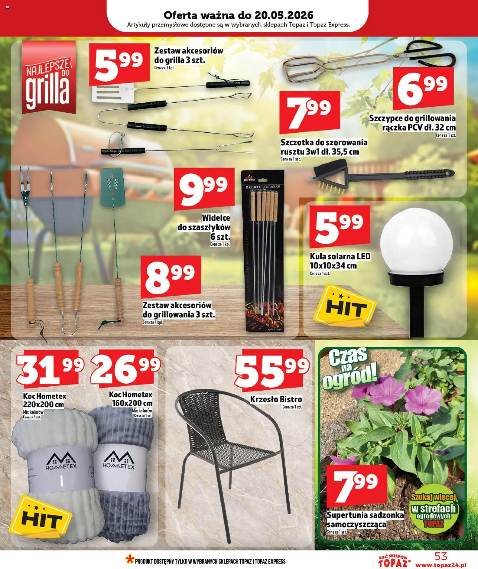 Topaz gazetka - Ceny małe na stałe od 14.05.2026 | Strona: 53 | Produkty: Koc, Artykuły przemysłowe, Krzesło, Szczotka