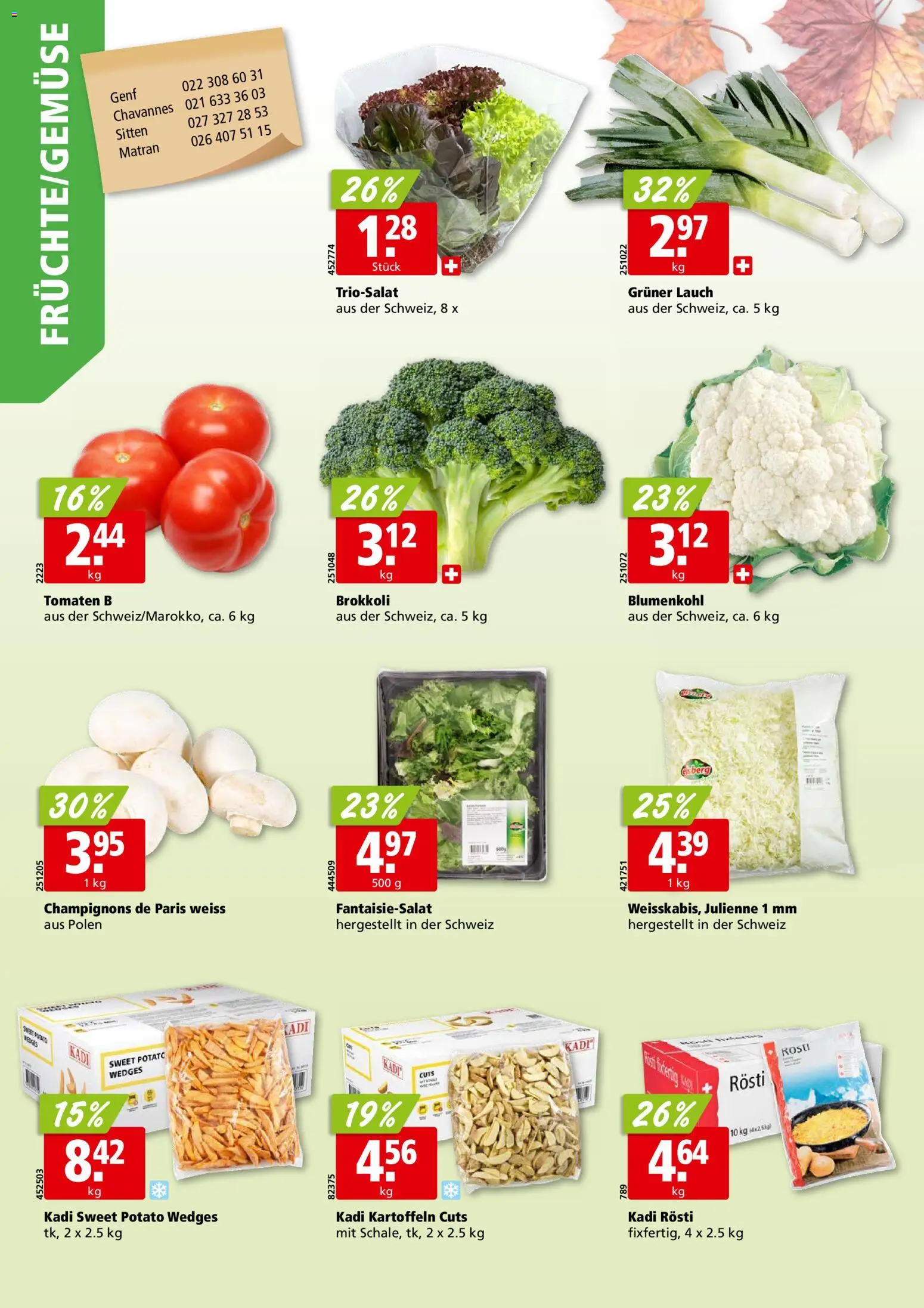 Aligro aktionen Chavannes, Matran, Genf, Sitten – gültig ab 02.11.2026 | Seite: 2 | Produkte: Champignons, Blumenkohl, Kartoffeln, Kalk