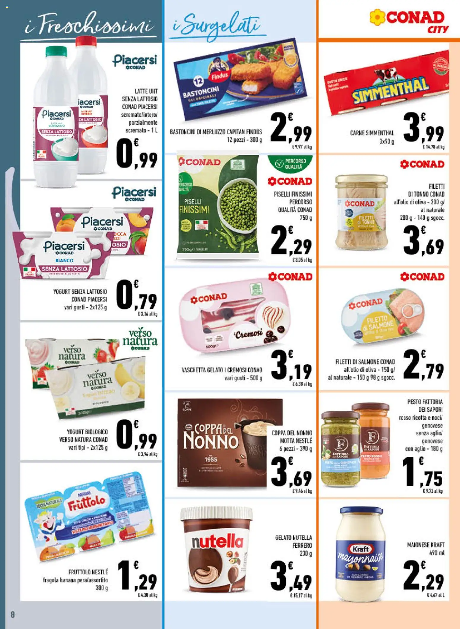 Volantino Conad del 17.06.2026 | Pagina: 8 | Prodotti: Yogurt, Salmone, Merluzzo, Pesto