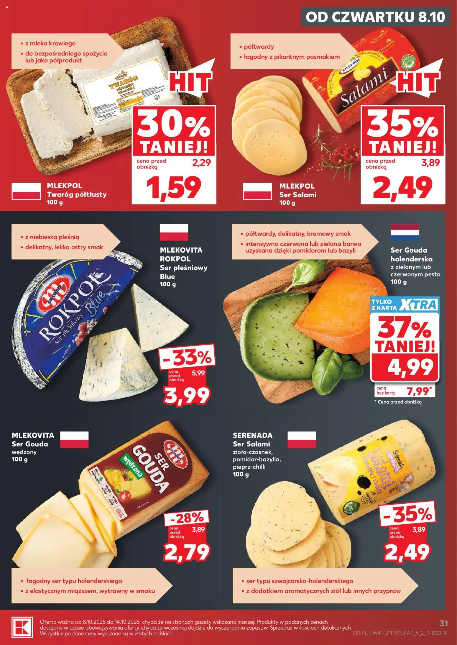 Kaufland Polsko leták od 08.10.2026 | Strana: 31 | Produkty: Gouda, Salám, Pesto, Karty