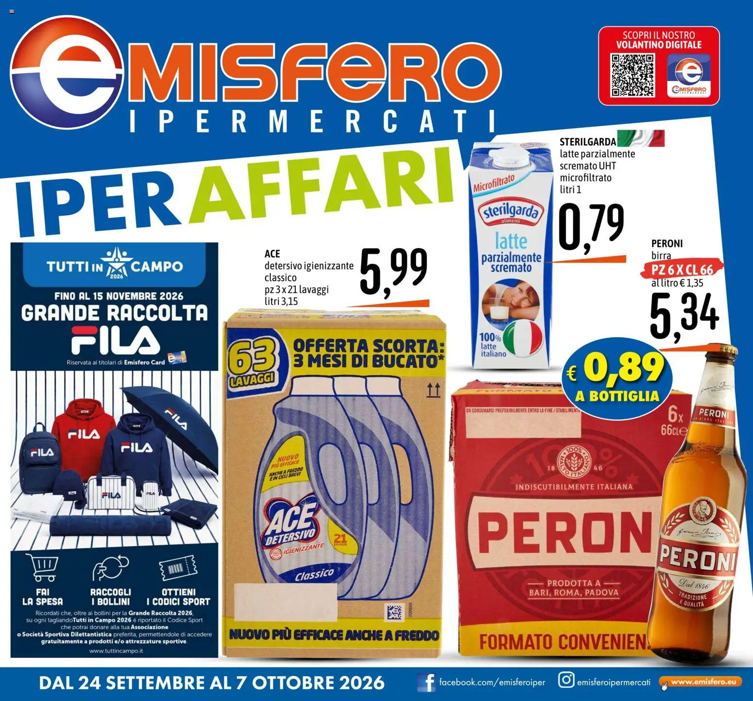 Volantino Emisfero del 24/09/2026 | Pagina: 1 | Prodotti: Birra, Latte, Latte parzialmente scremato, Bottiglia