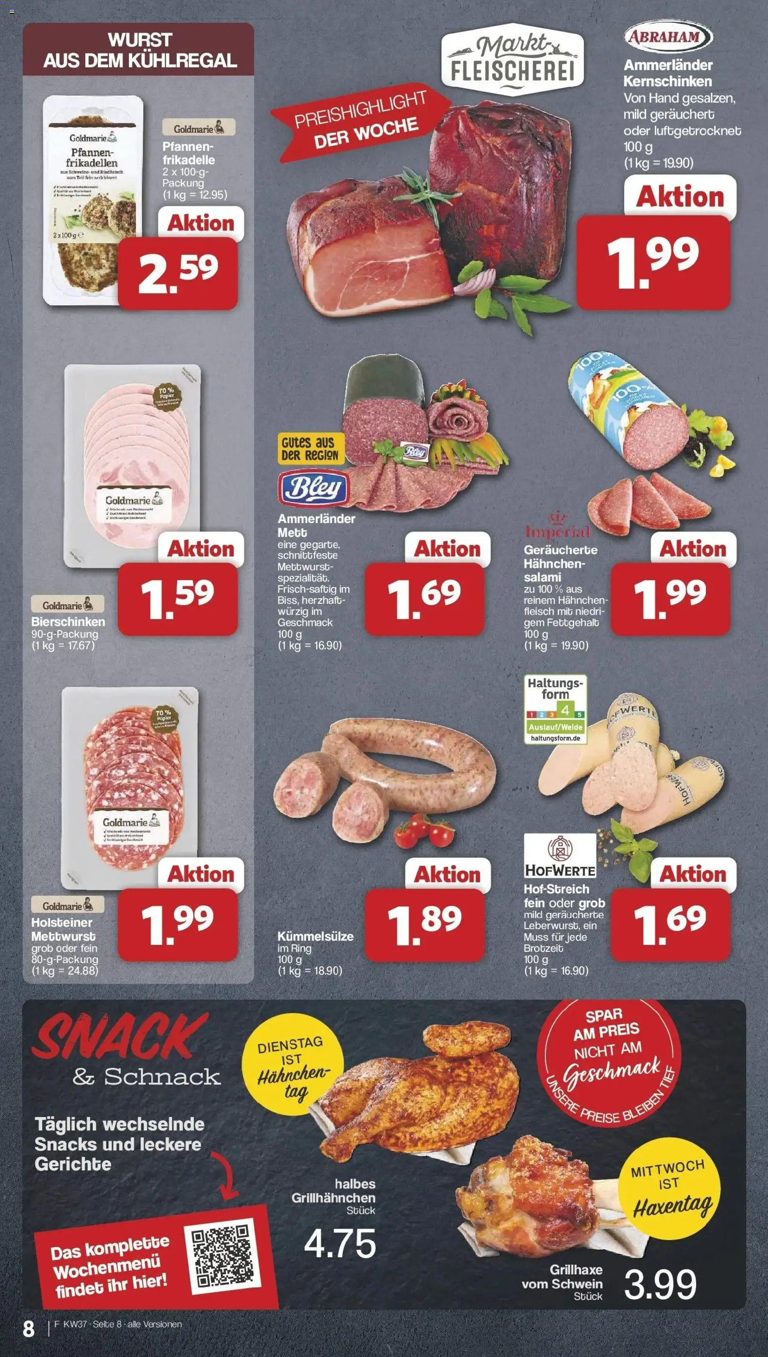 Famila Nordwest  Aktueller Prospekt – gültig ab 07.09.2026 | Seite: 8 | Produkte: Hahnchen, Gerichte, Salami, Fleisch