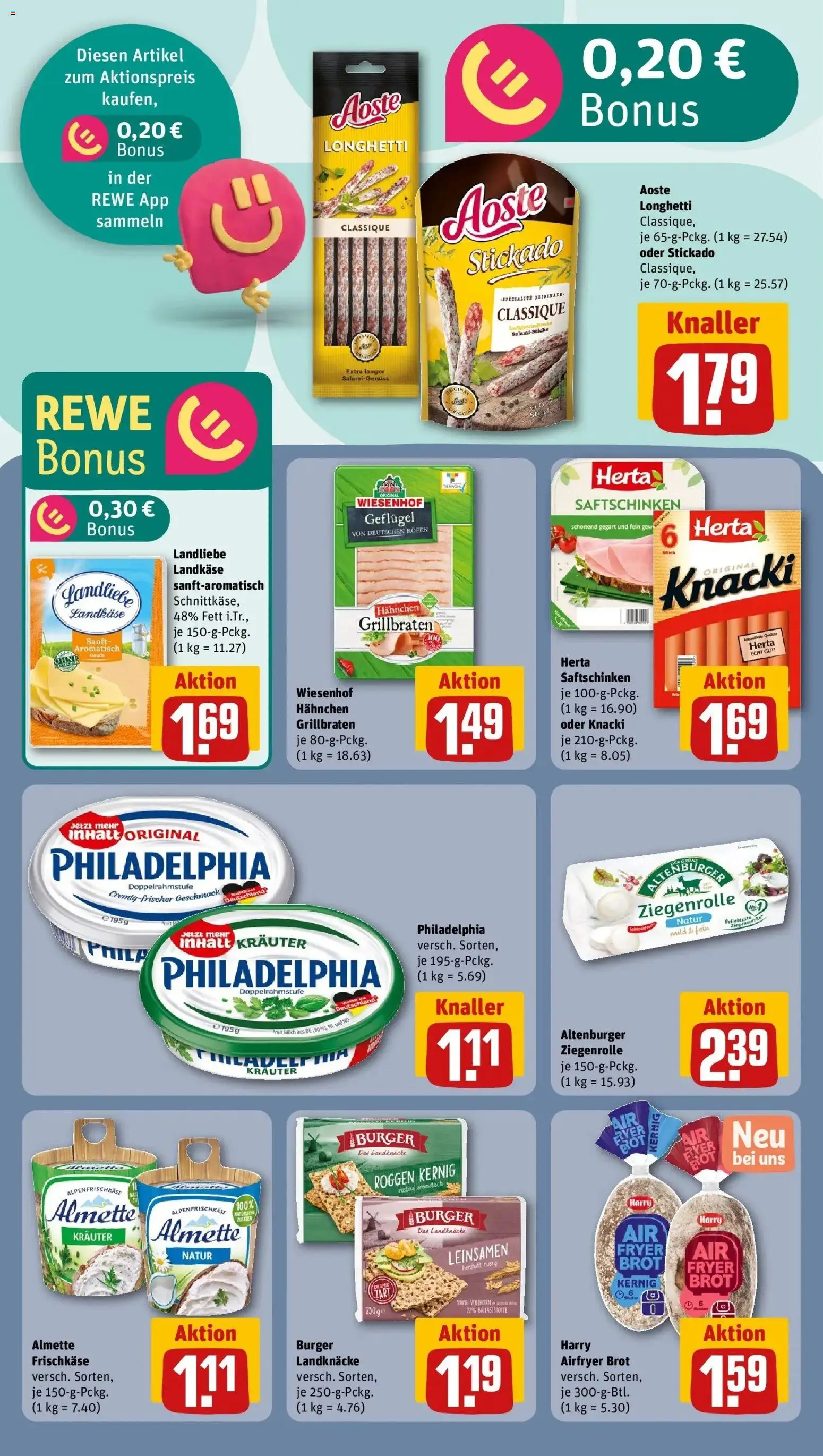 REWE Prospekt ab 04.05.2026 zum Blättern » Angebote | Seite: 16 | Produkte: Hahnchen, Philadelphia, Burger, Salami