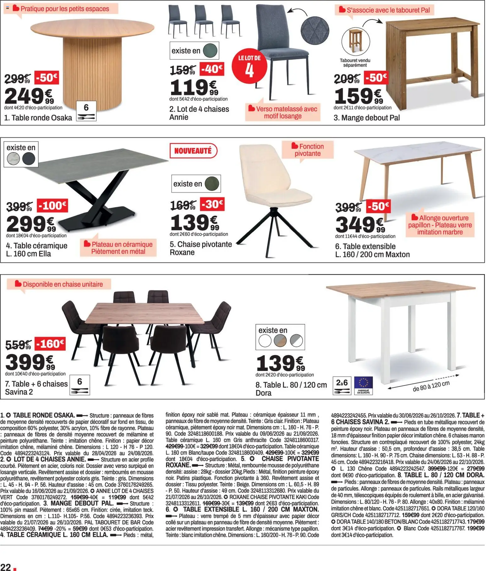 {H1} | Page: 22 | Produits: Chaises, Table ronde, Table, Impression