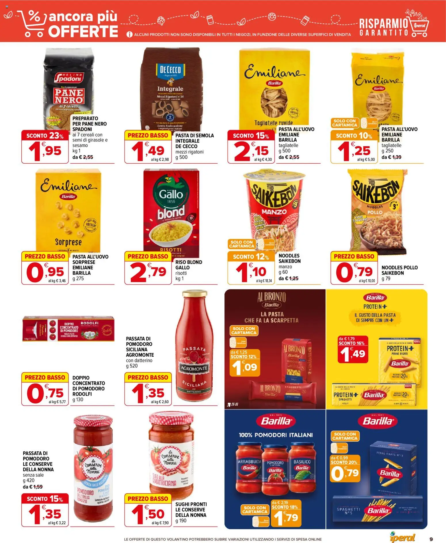 Volantino Iperal del 28/10/2026 | Pagina: 9 | Prodotti: Pasta di semola, Sale, Pomodoro, Barilla