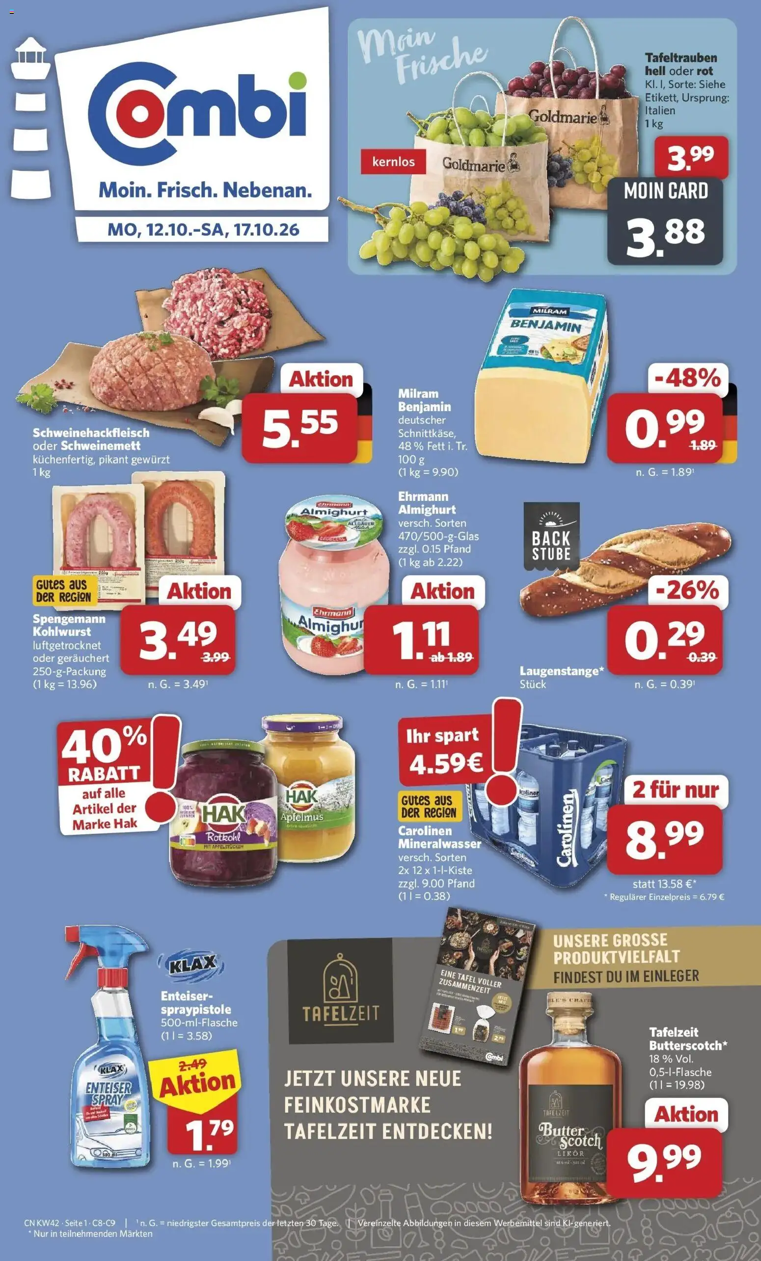 Combi Prospekt Detmold (ab 12.10.2026) zum Blättern | Seite: 1 | Produkte: Rotkohl, Likör, Mineralwasser, Milram