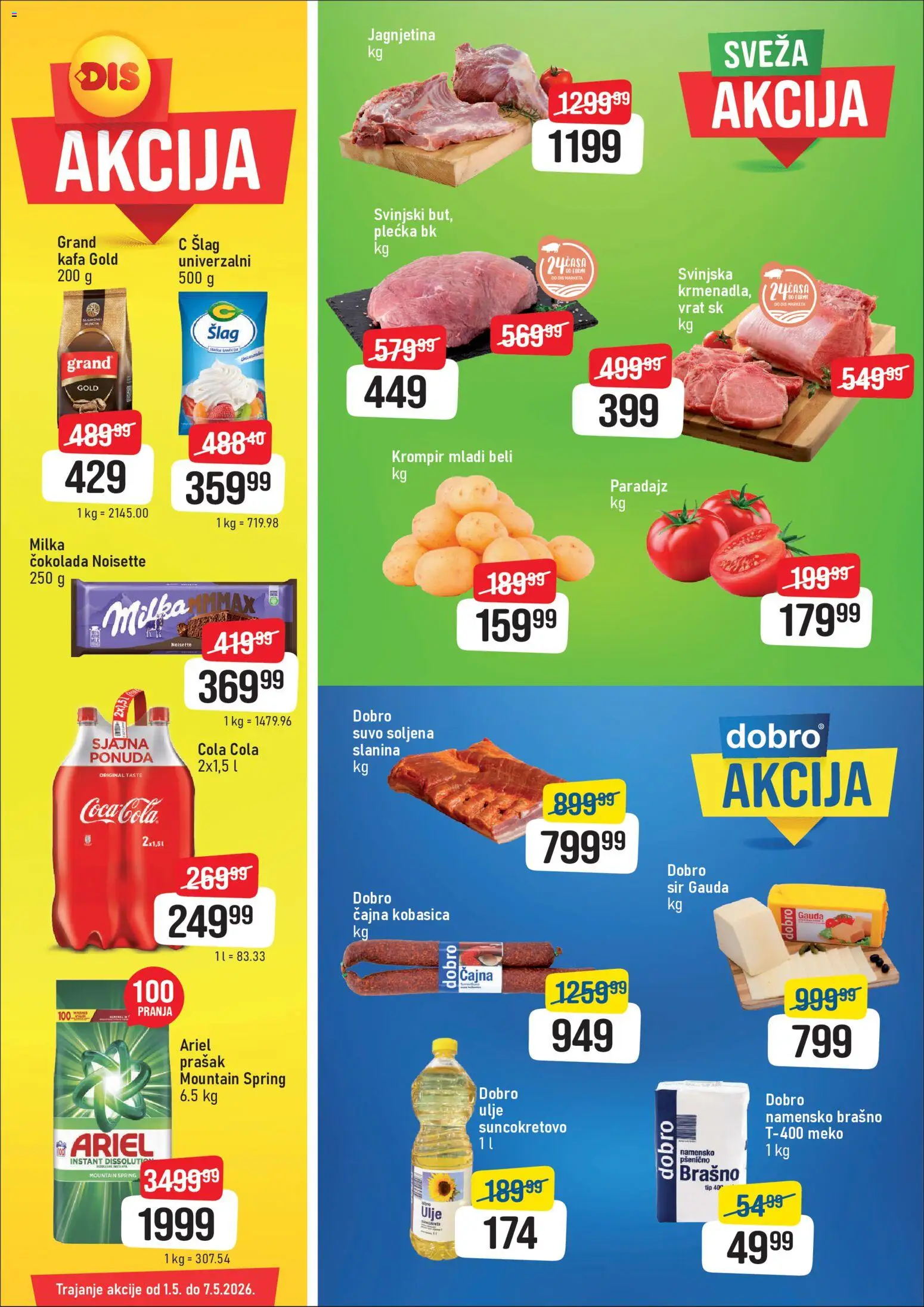 DIS katalog - važi od 01.05.2026 | Strana: 1 | Proizvode: Šlag, Milka, Brašno, Paradajz