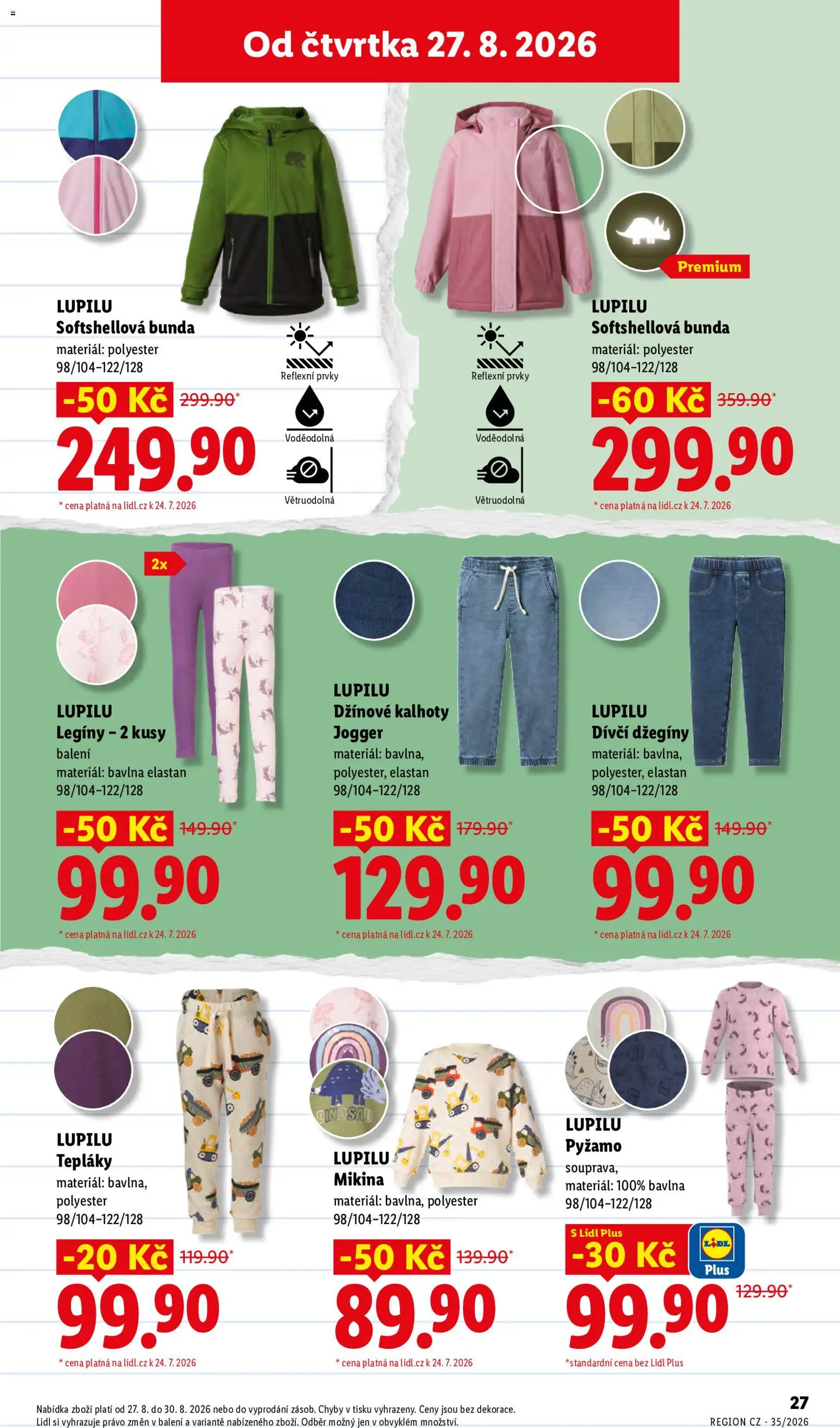 Lidl leták - Škola od 04.08.2026 | Strana: 27 | Produkty: Bunda, Kalhoty, Pyžamo, Džíny
