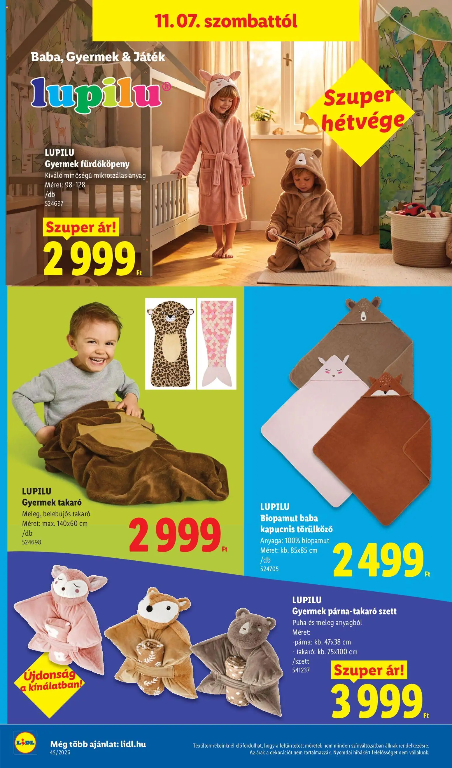 Lidl akciós ujság - amely érvényes a következő dátumtól: 2026.11.05. | Oldal: 8 | Termékek: Törölköző, Játék, Párna, Baba