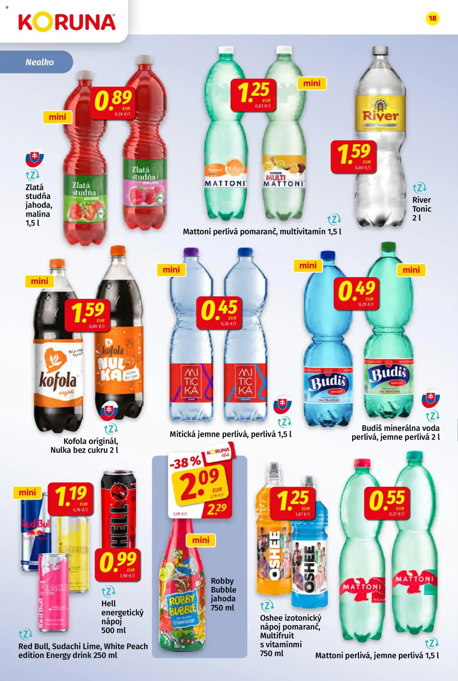 Nové Koruna akcie – leták je platný od 17.07.2026 | Strana: 18 | Produkty: Red Bull, Kofola, Voda, Minerálna voda