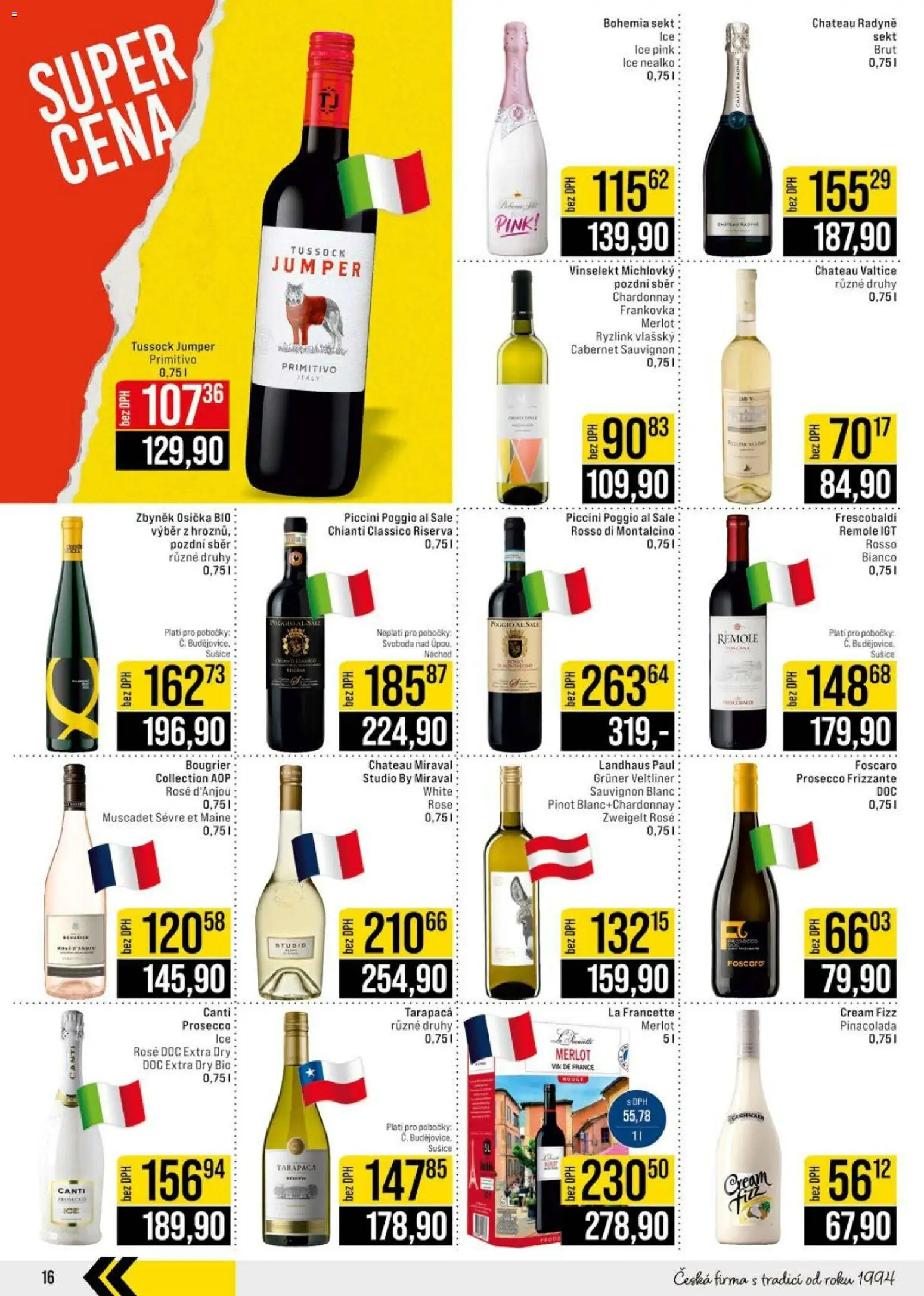 Jip leták - Cash & Carry od 17.06.2026 | Strana: 16 | Produkty: Tarapaca, Bohemia sekt, Sekt, Cabernet Sauvignon